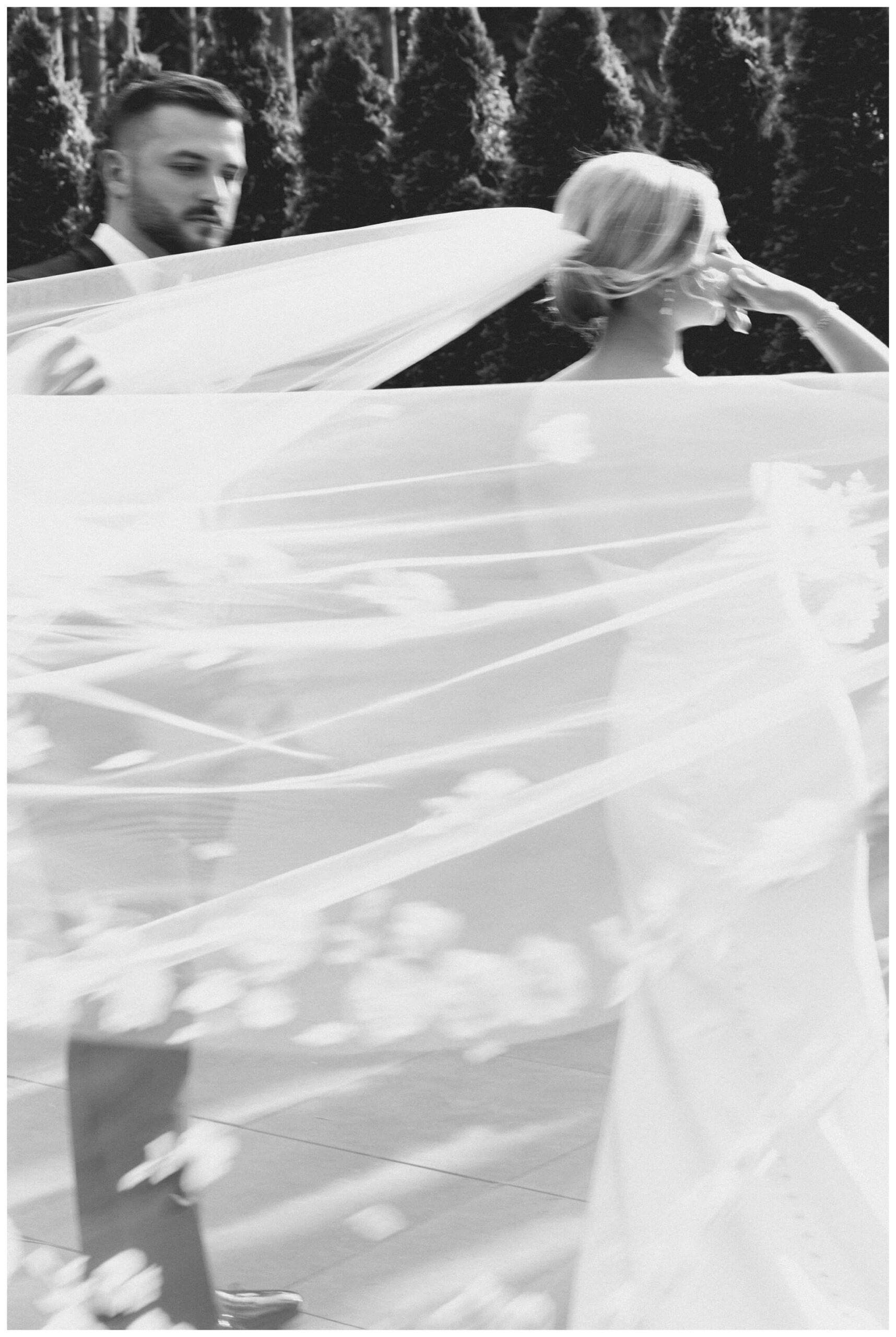 iconic black and white wedding in a forest at shepherds hollow gold club near detroit michigan by josh and andrea photography 