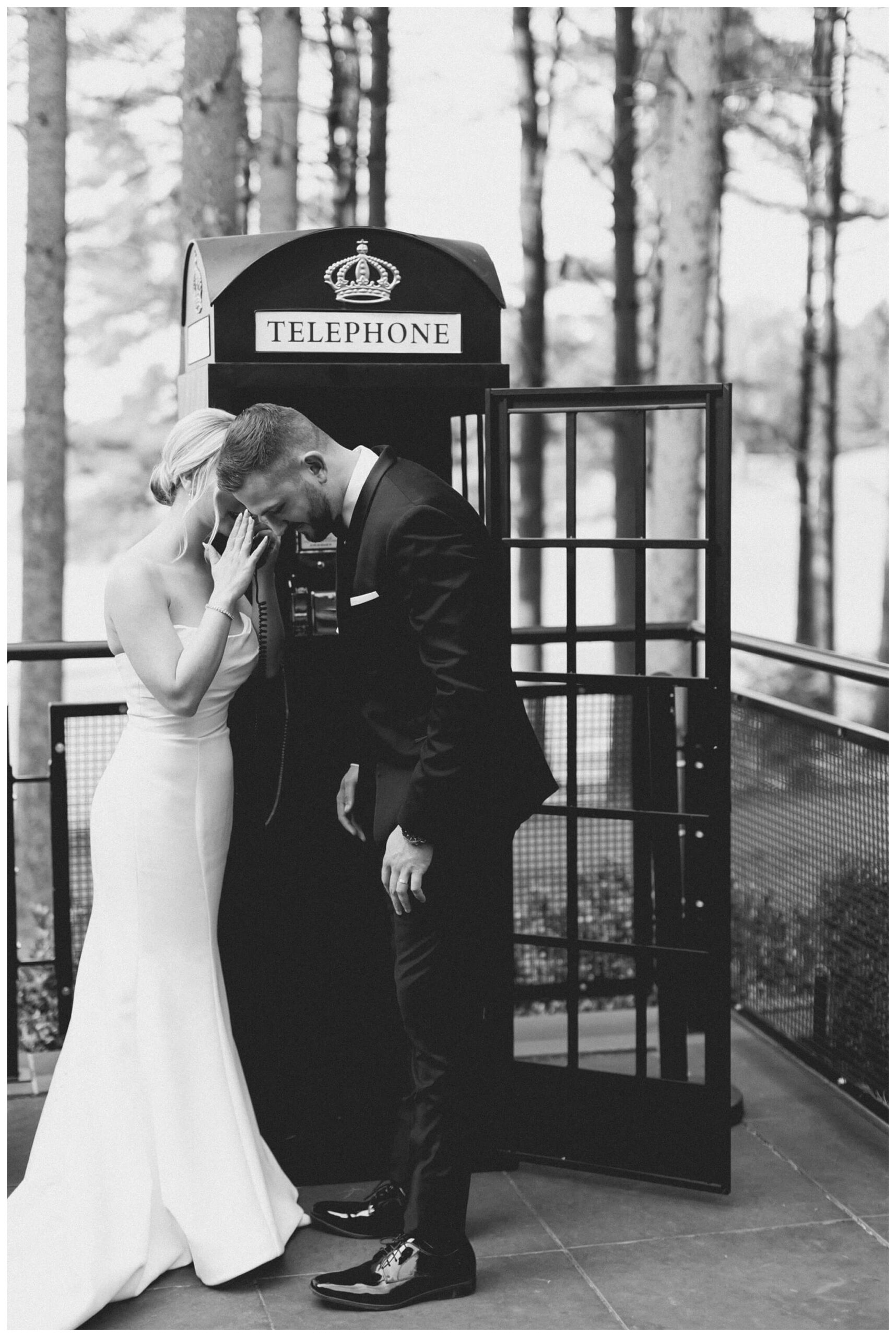 iconic black and white wedding in a forest at shepherds hollow gold club near detroit michigan by josh and andrea photography 