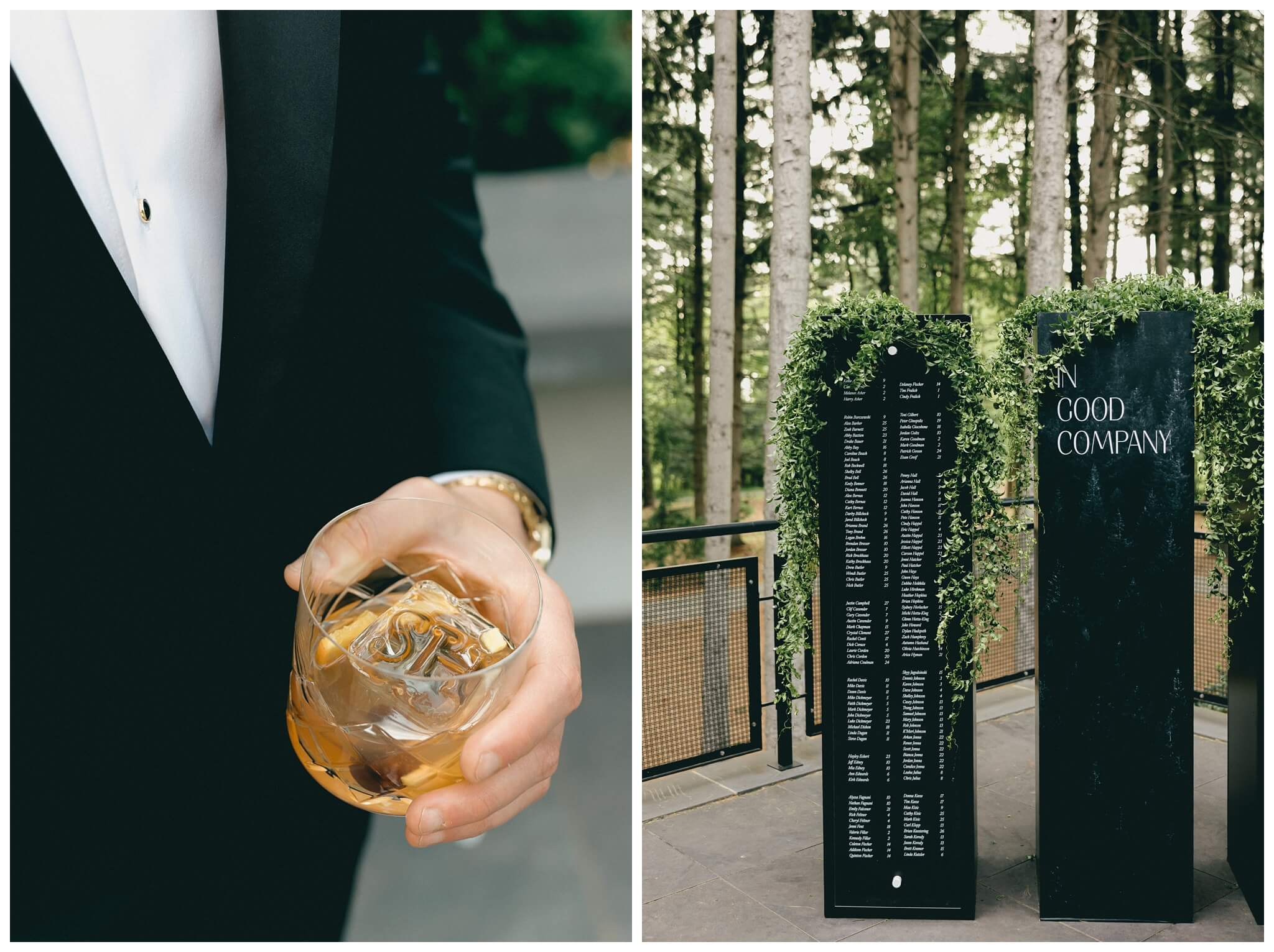 iconic black and white wedding in a forest at shepherds hollow gold club near detroit michigan by josh and andrea photography 
