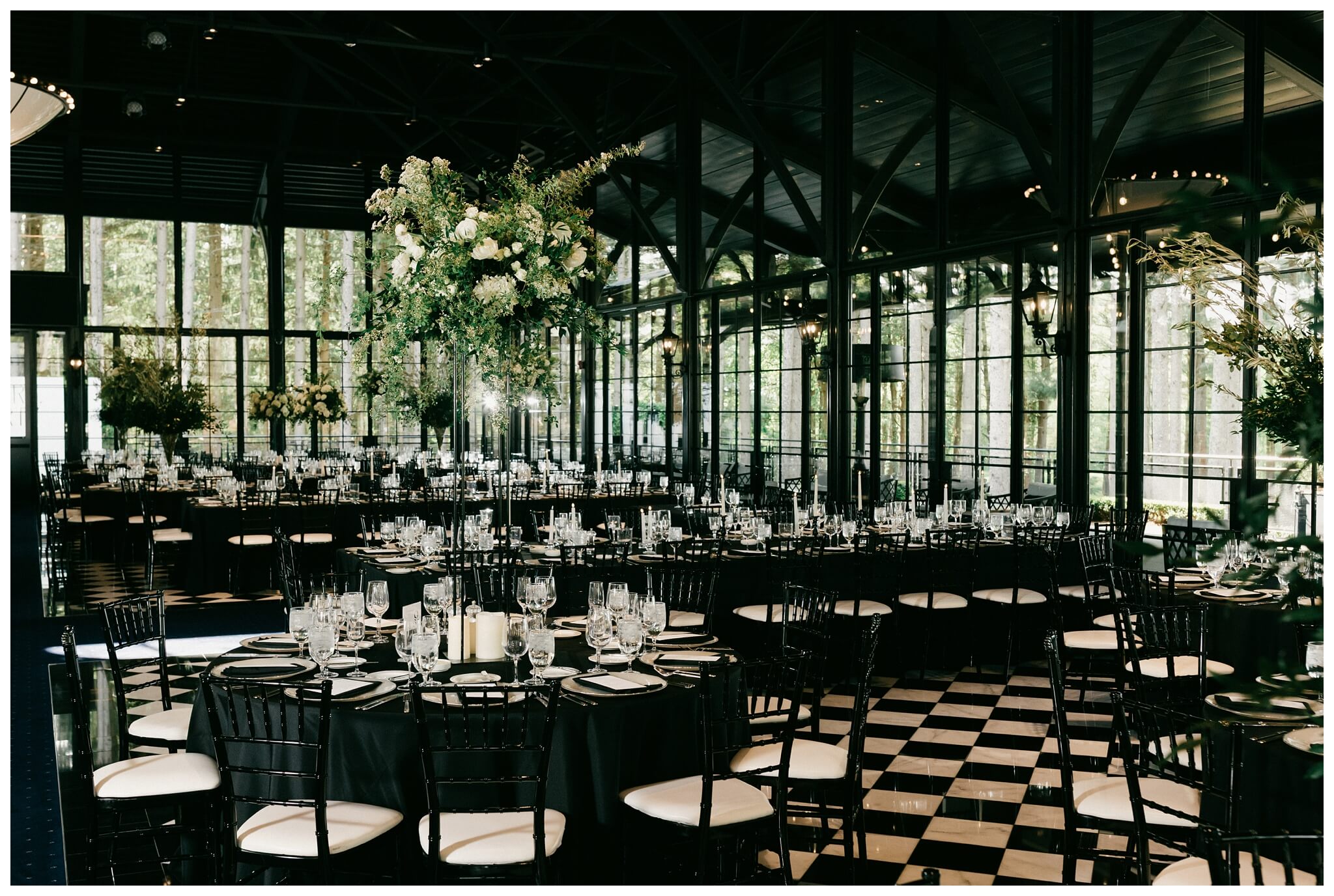 iconic black and white wedding in a forest at shepherds hollow gold club near detroit michigan by josh and andrea photography 