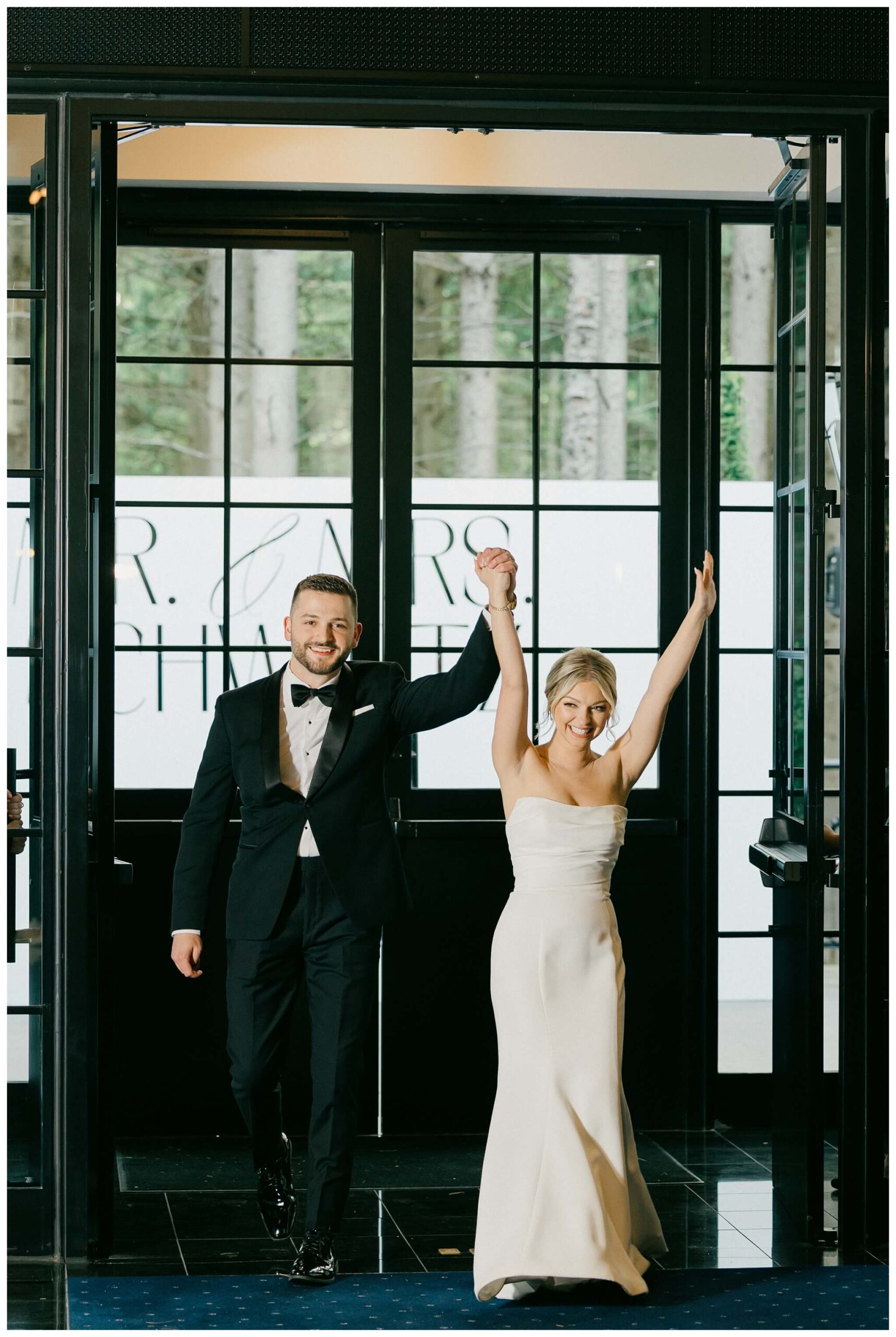 iconic black and white wedding in a forest at shepherds hollow gold club near detroit michigan by josh and andrea photography 