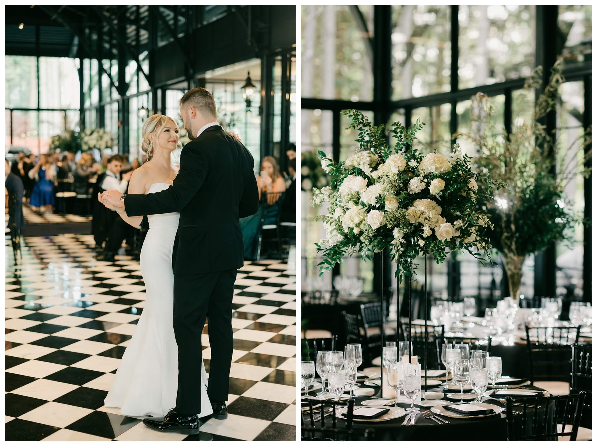 iconic black and white wedding in a forest at shepherds hollow gold club near detroit michigan by josh and andrea photography 