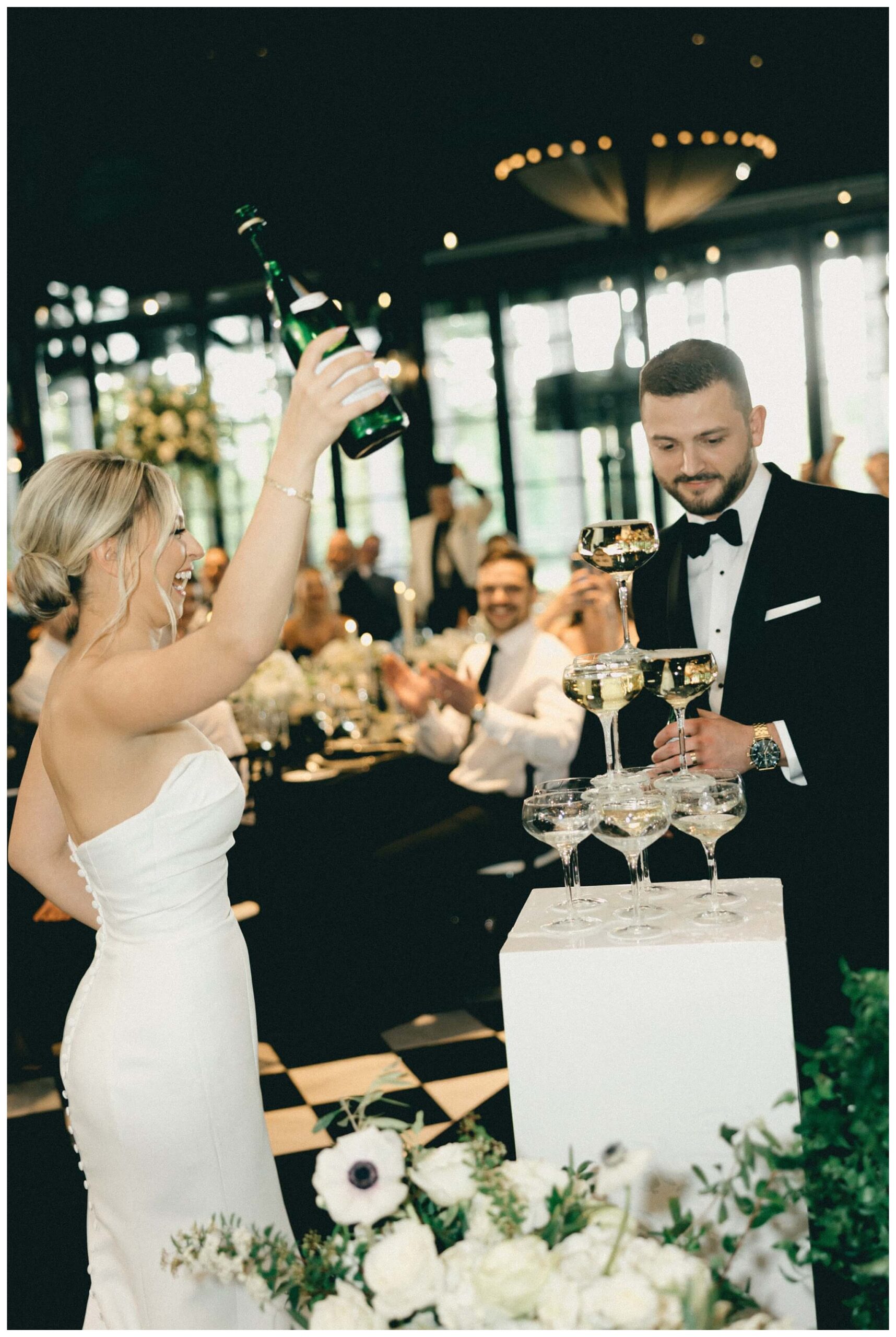 iconic black and white wedding in a forest at shepherds hollow gold club near detroit michigan by josh and andrea photography 
