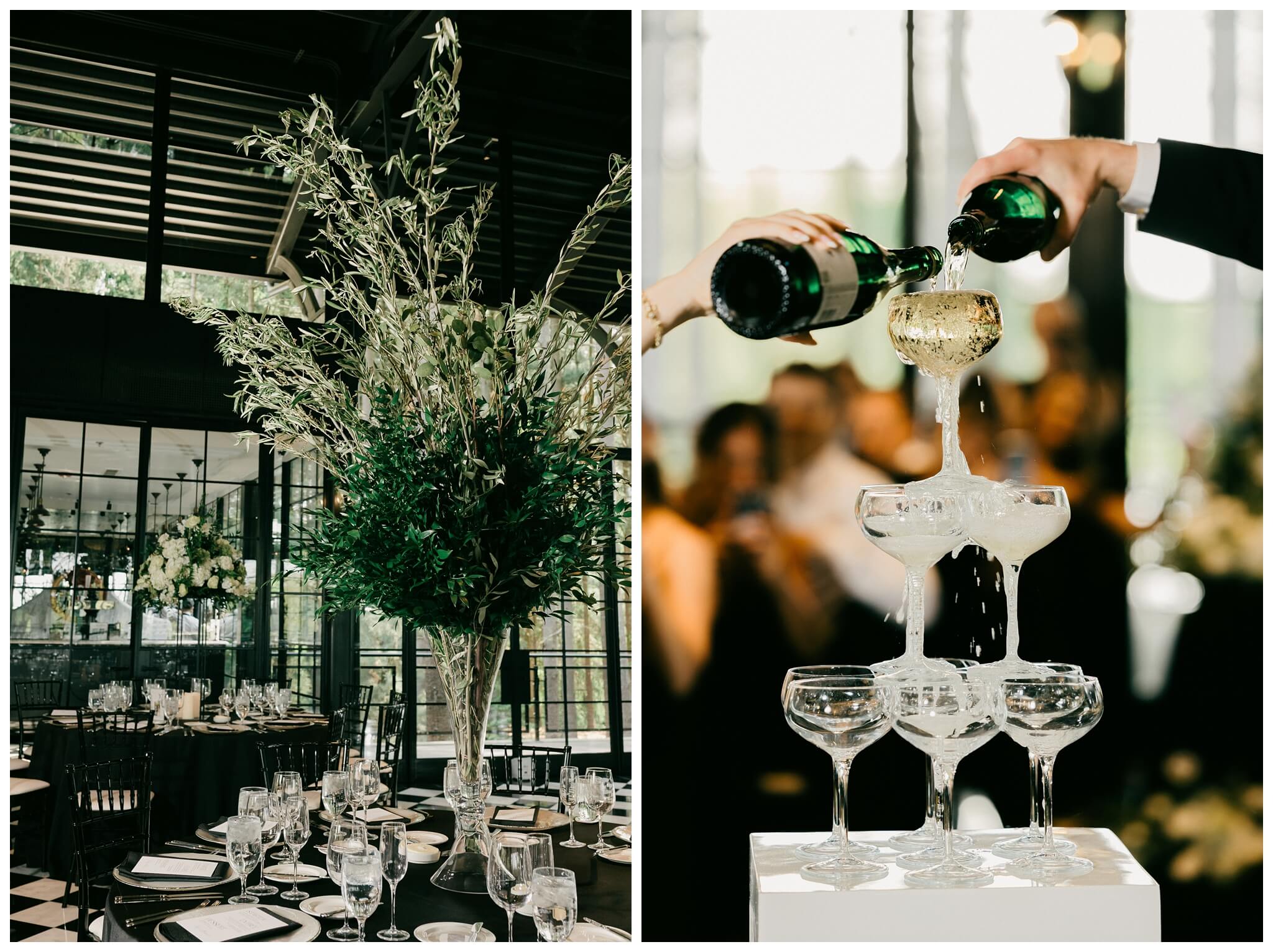 iconic black and white wedding in a forest at shepherds hollow gold club near detroit michigan by josh and andrea photography 