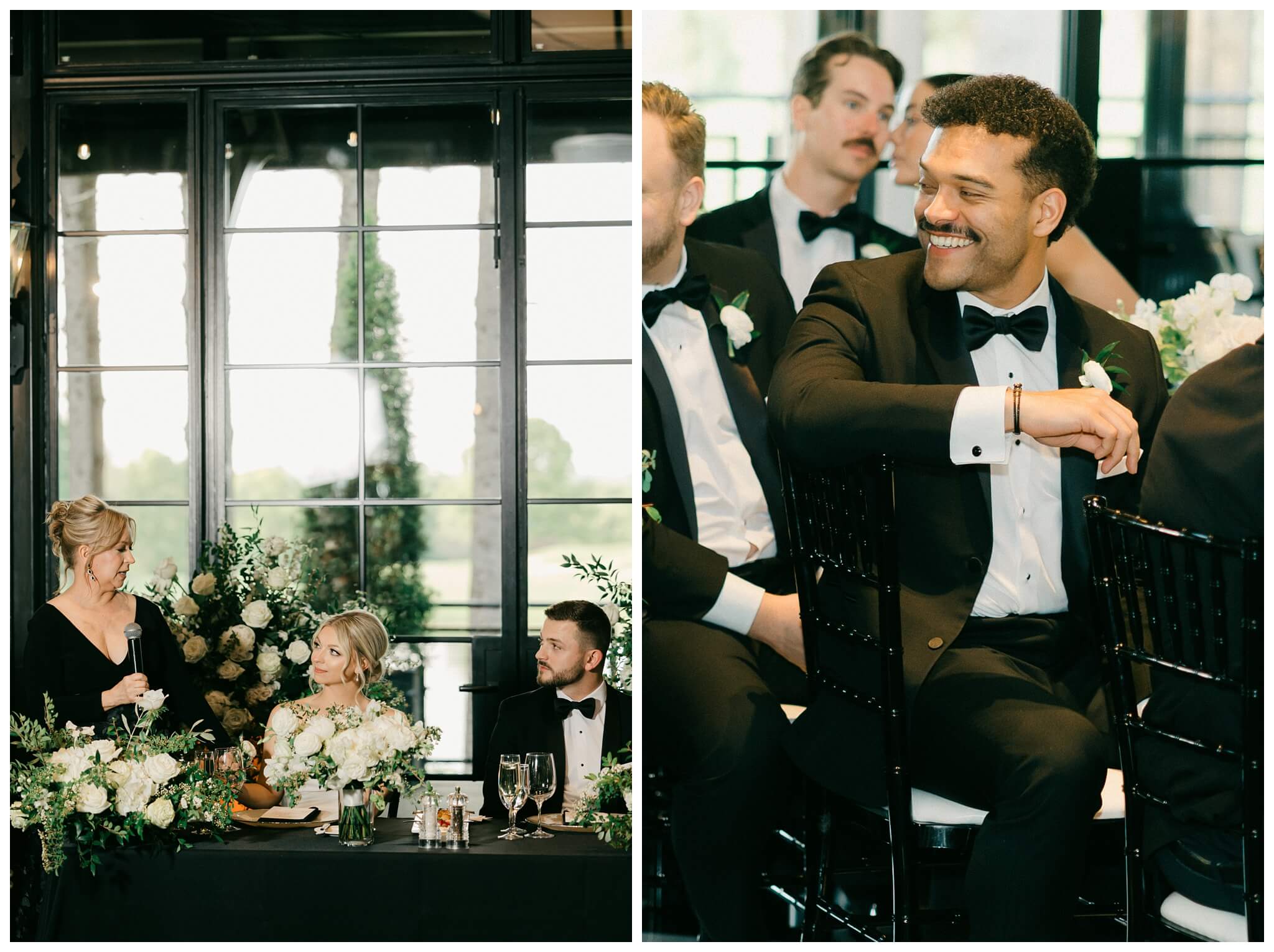 iconic black and white wedding in a forest at shepherds hollow gold club near detroit michigan by josh and andrea photography 