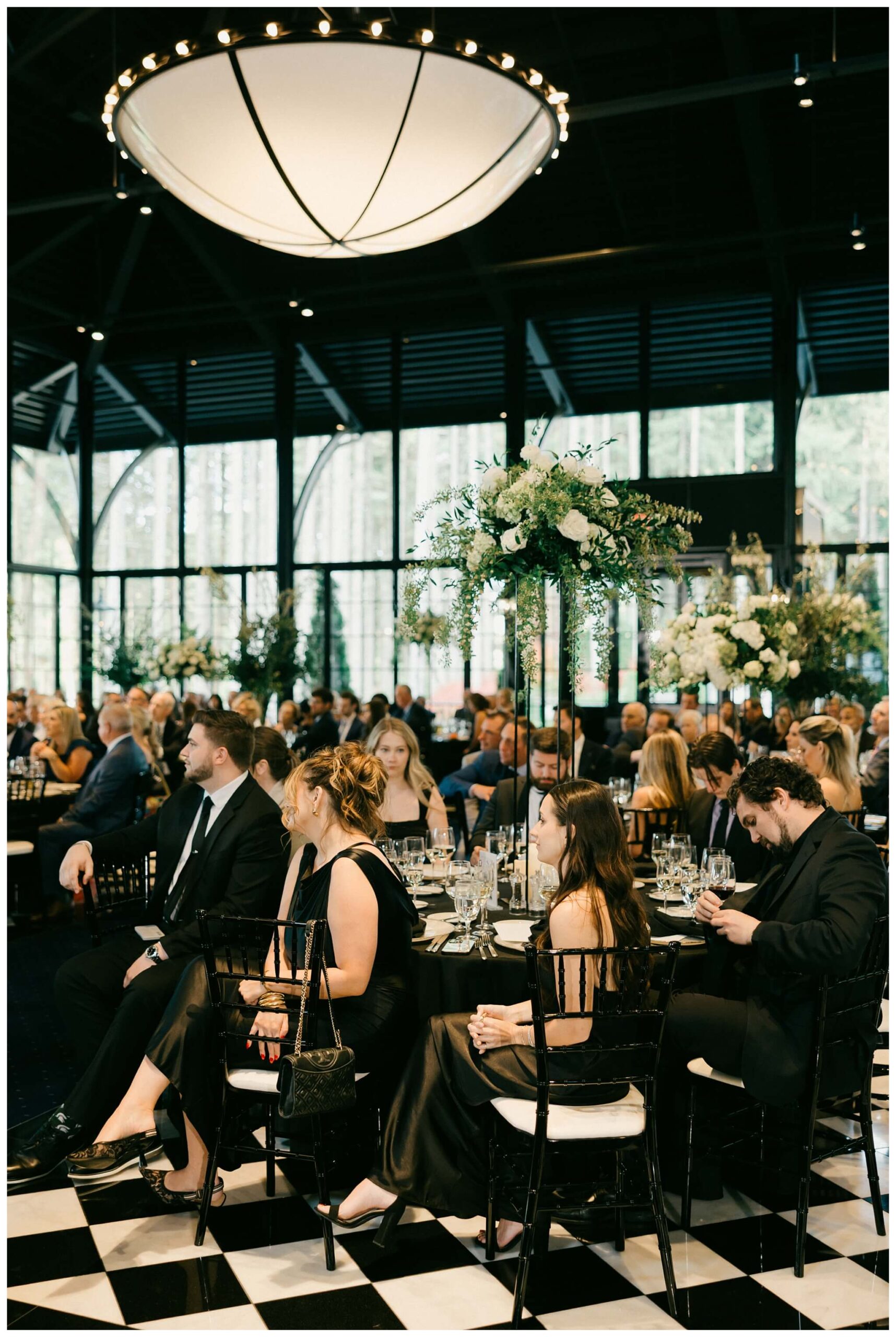 iconic black and white wedding in a forest at shepherds hollow gold club near detroit michigan by josh and andrea photography 