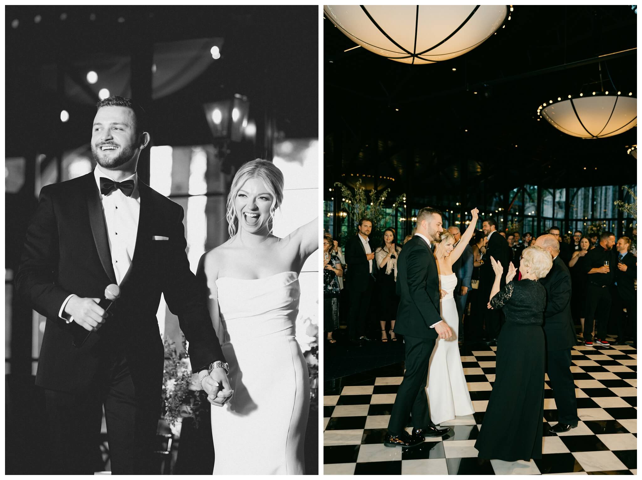 iconic black and white wedding in a forest at shepherds hollow gold club near detroit michigan by josh and andrea photography 