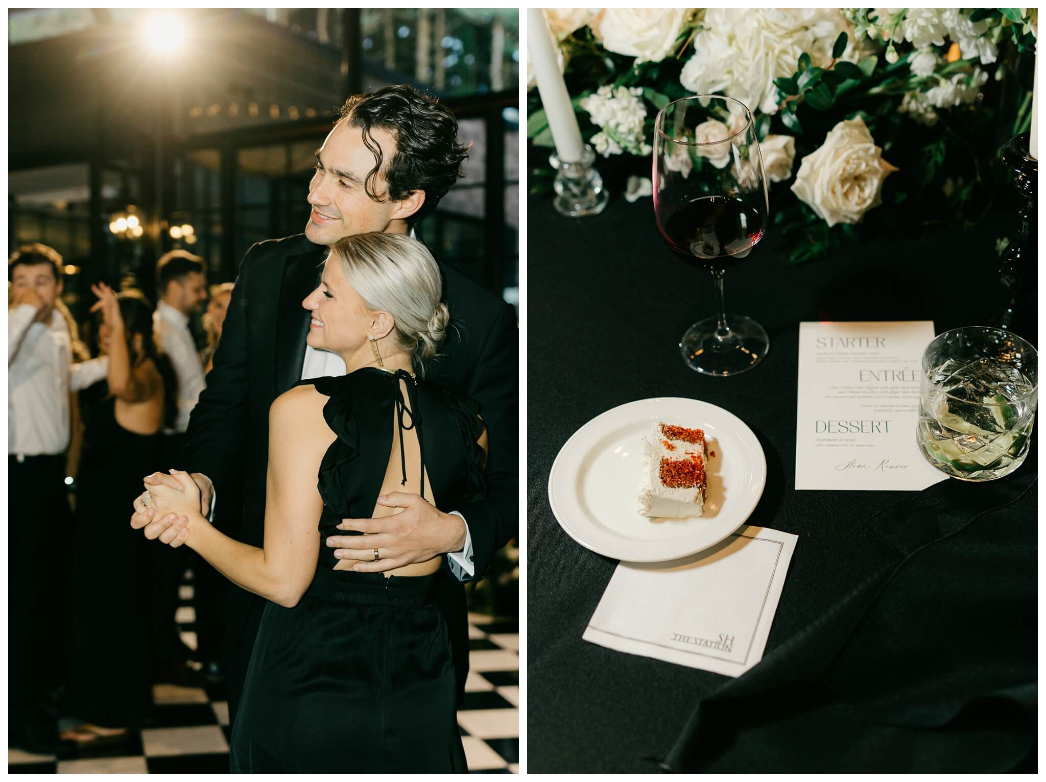 iconic black and white wedding in a forest at shepherds hollow gold club near detroit michigan by josh and andrea photography 
