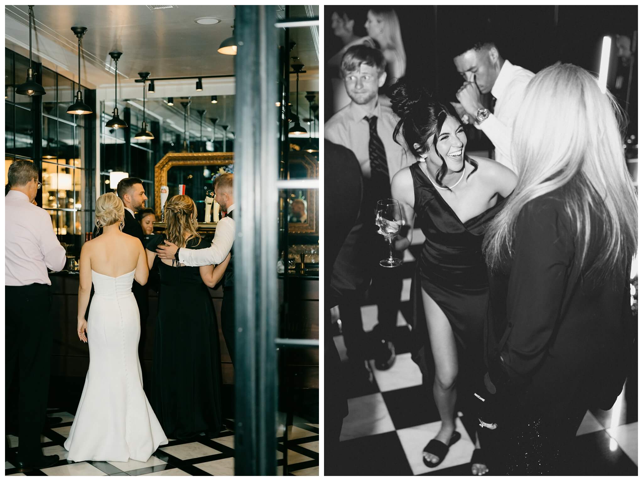 iconic black and white wedding in a forest at shepherds hollow gold club near detroit michigan by josh and andrea photography 