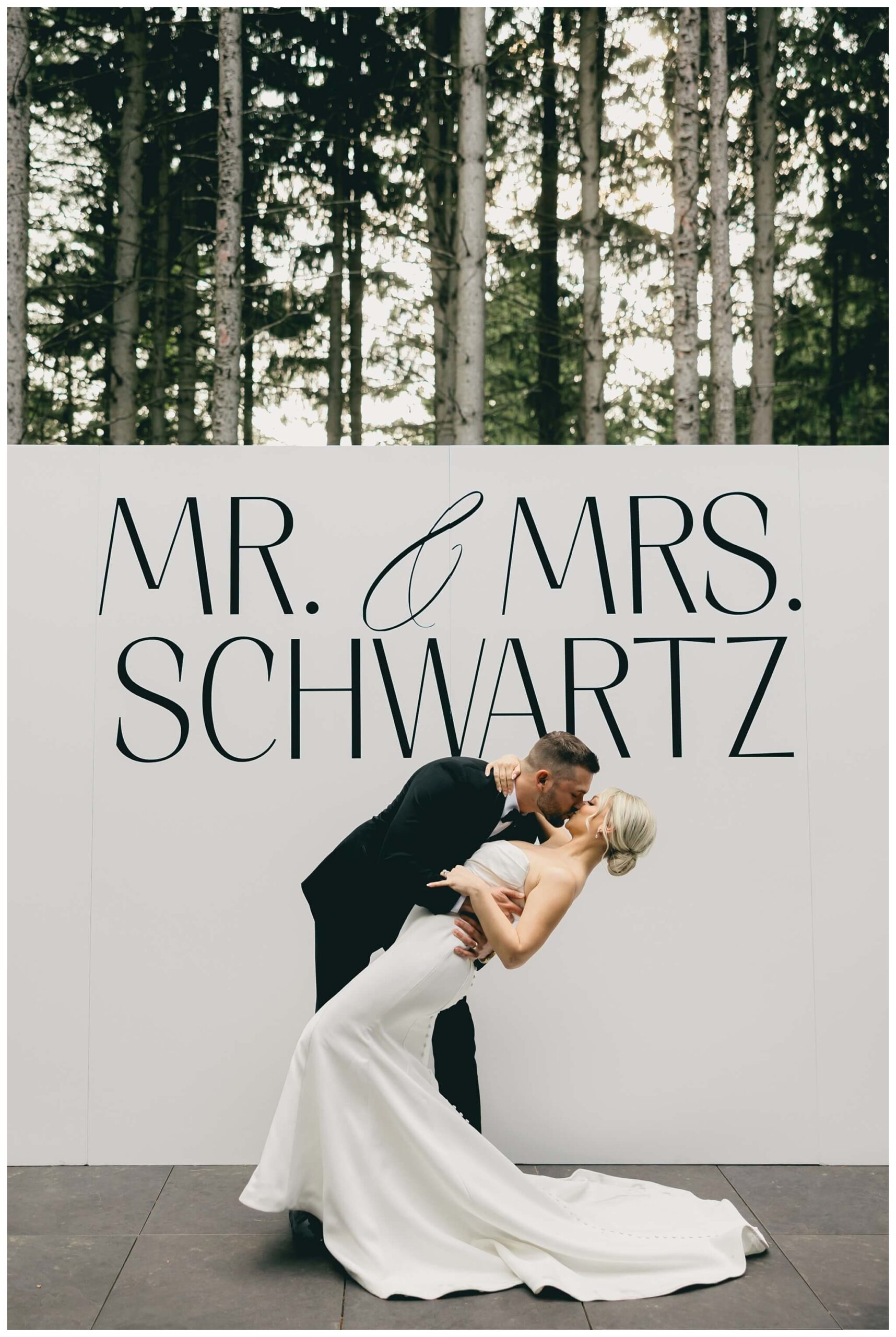 iconic black and white wedding in a forest at shepherds hollow gold club near detroit michigan by josh and andrea photography 