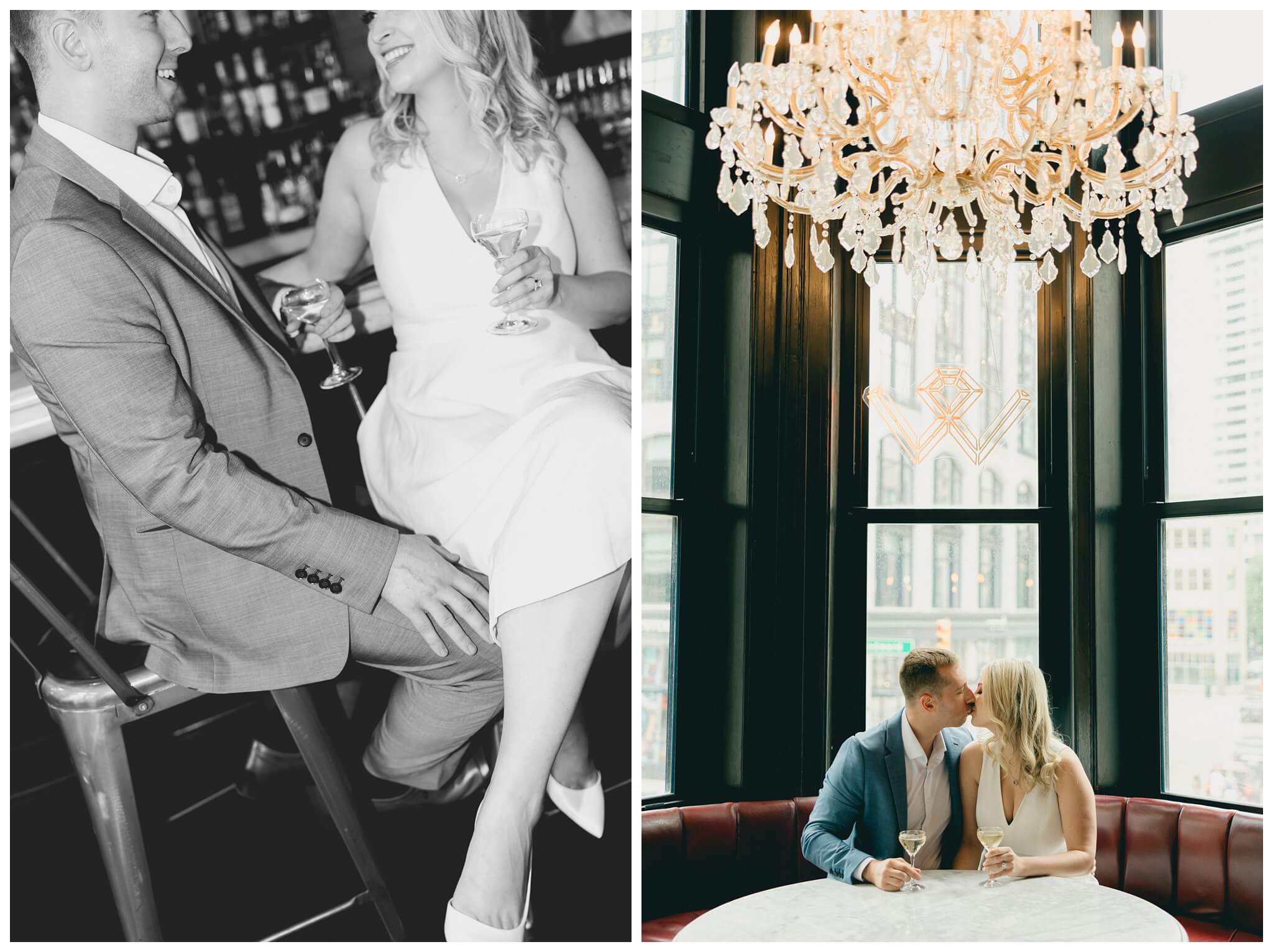 romantic date night engagement shoot inspiration in the downtown chicago and trivoli tavern by josh and andrea photography 
