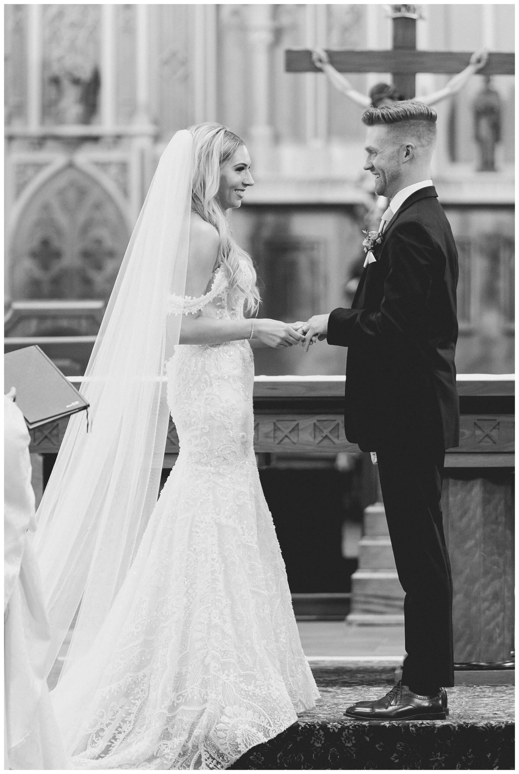 romantic catholic church wedding in downtown grand rapids michigan at the high five gr by josh and andrea photography