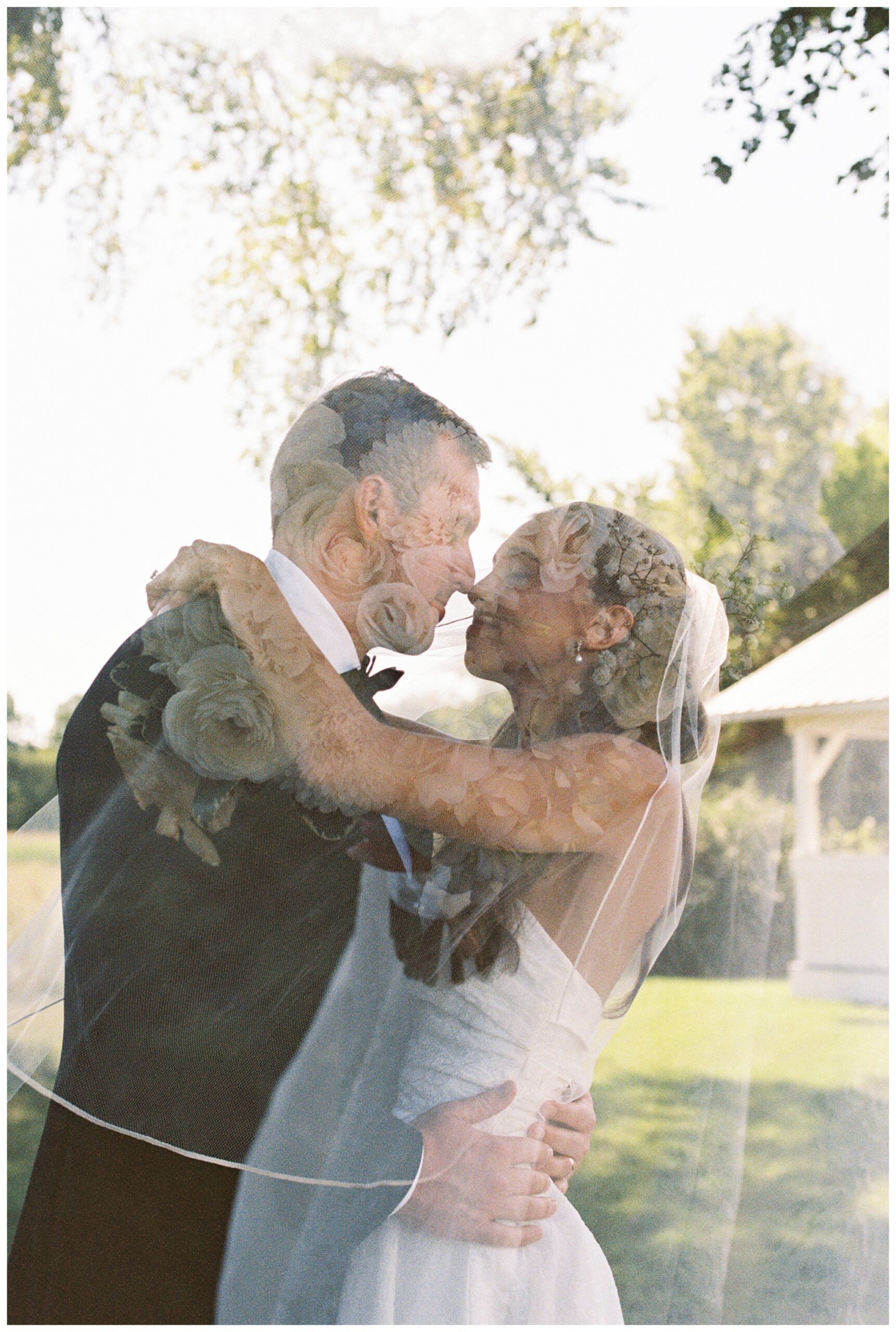 bride and groom double exposure film photo at etre farms by josh and andrea photography