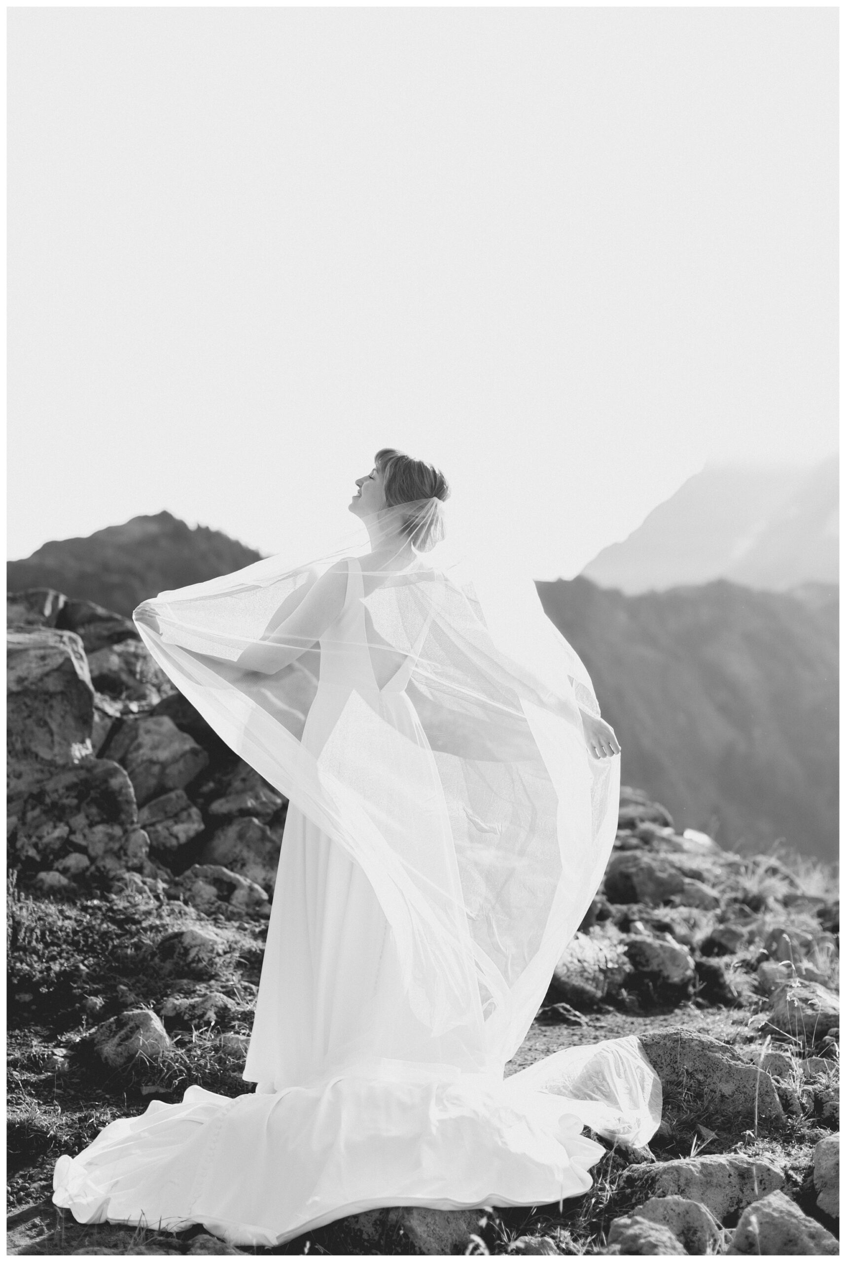 bridal portrait at sunrise on majestic mountain wedding near deming washington by josh and andrea photography