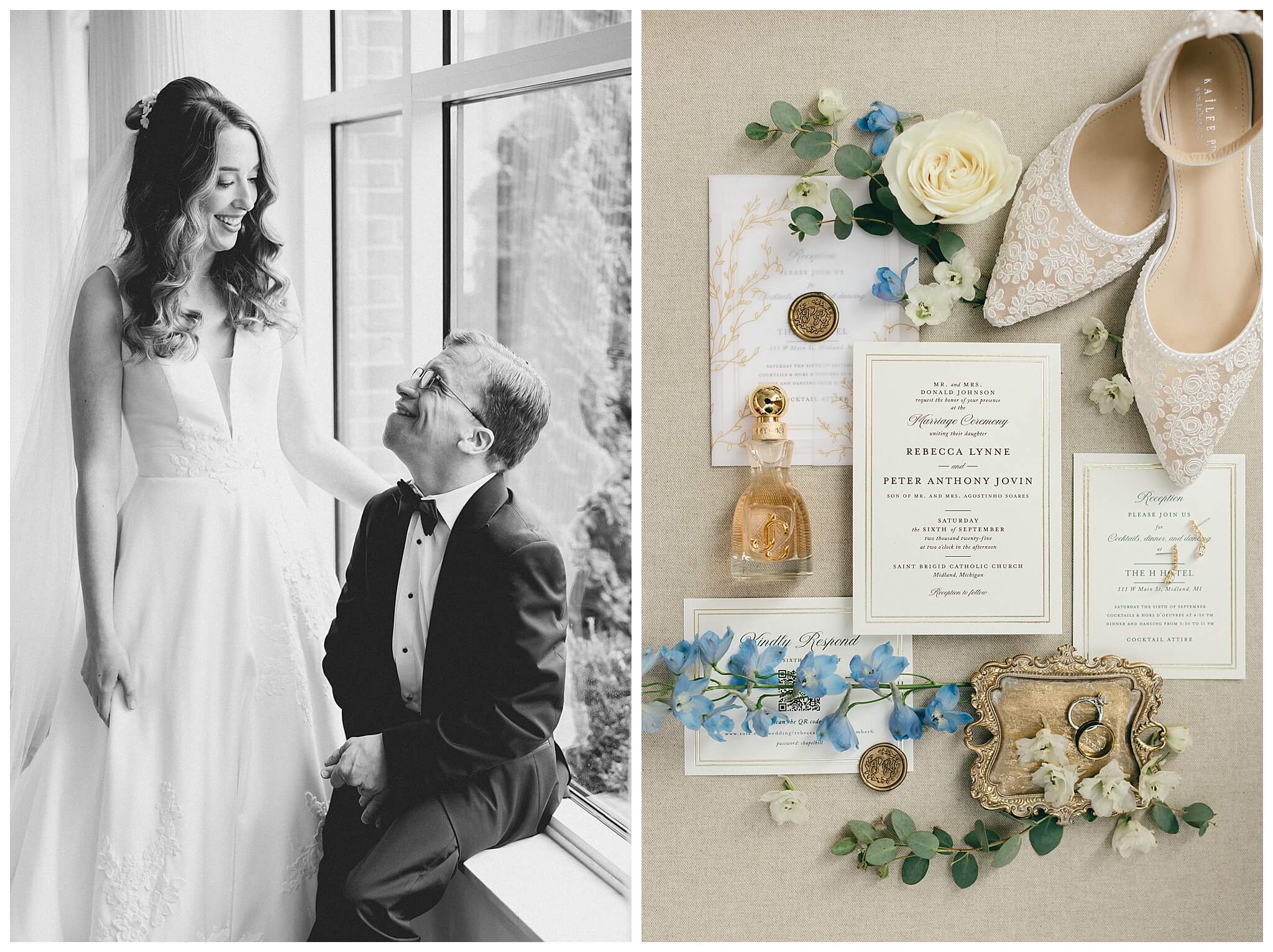 beautiful wedding photography near the Tridge at the H Hotel in midland michigan by josh and andrea photography