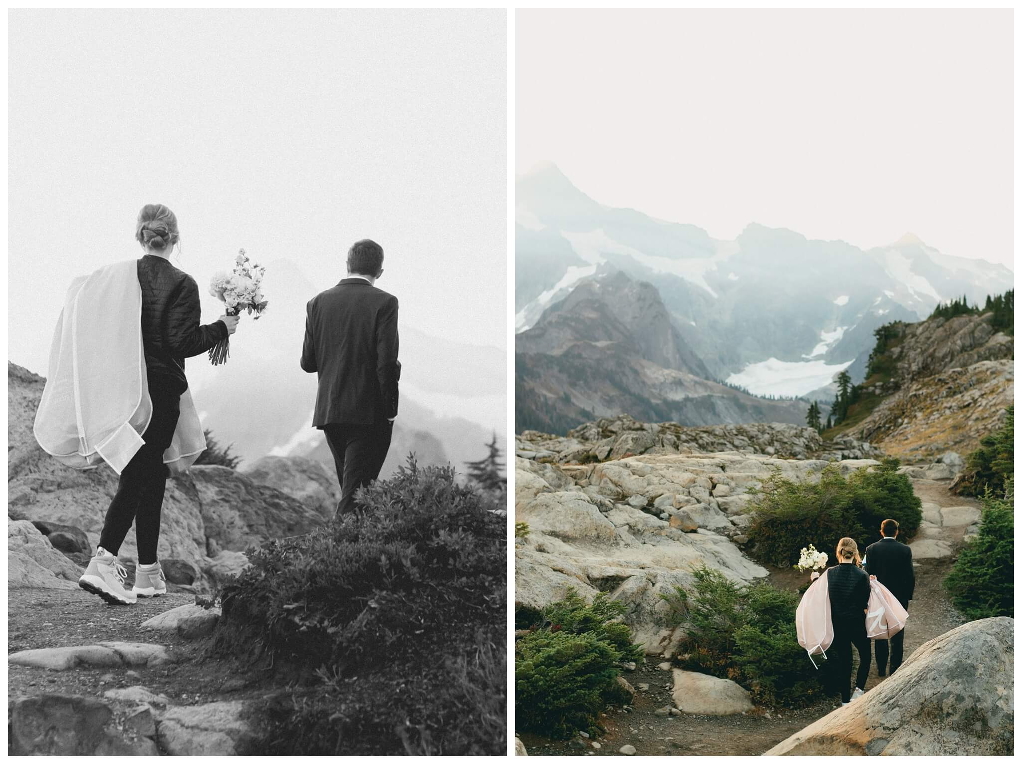 epic mountain top sunrise wedding near mount baker at artist point hiking trail in deming washington by josh and andrea photography
