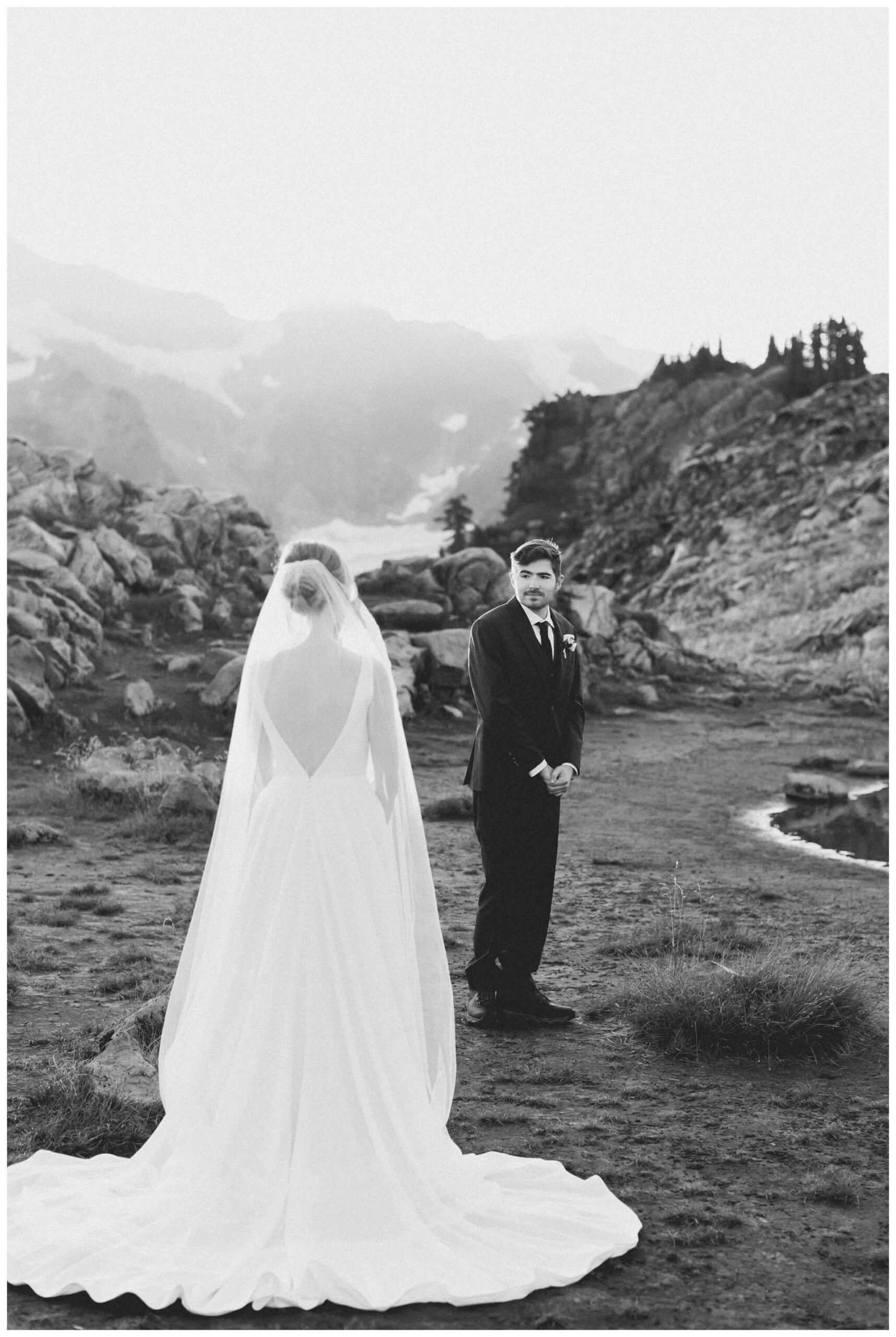 epic mountain top sunrise wedding near mount baker at artist point hiking trail in deming washington by josh and andrea photography