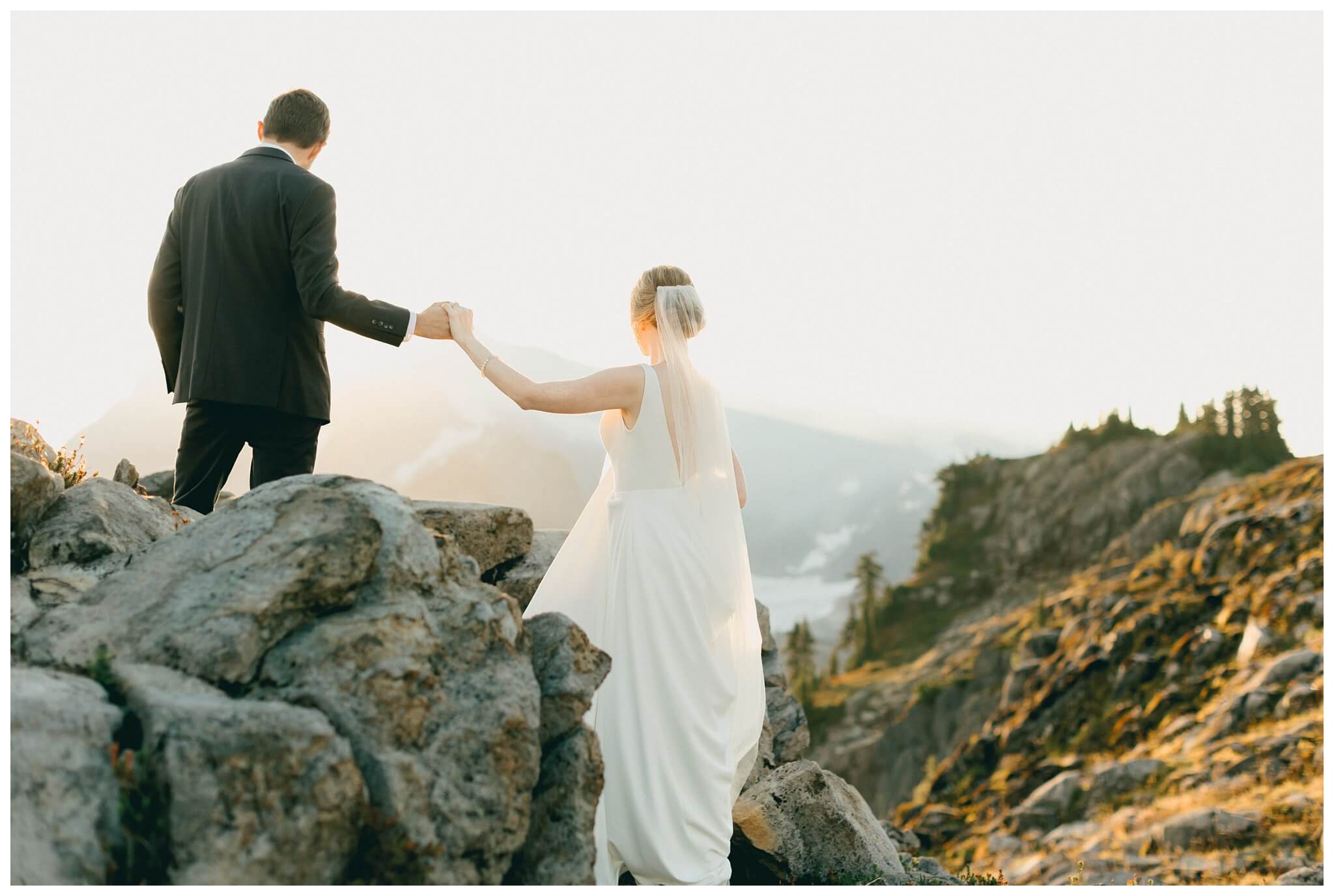 epic mountain top sunrise wedding near mount baker at artist point hiking trail in deming washington by josh and andrea photography