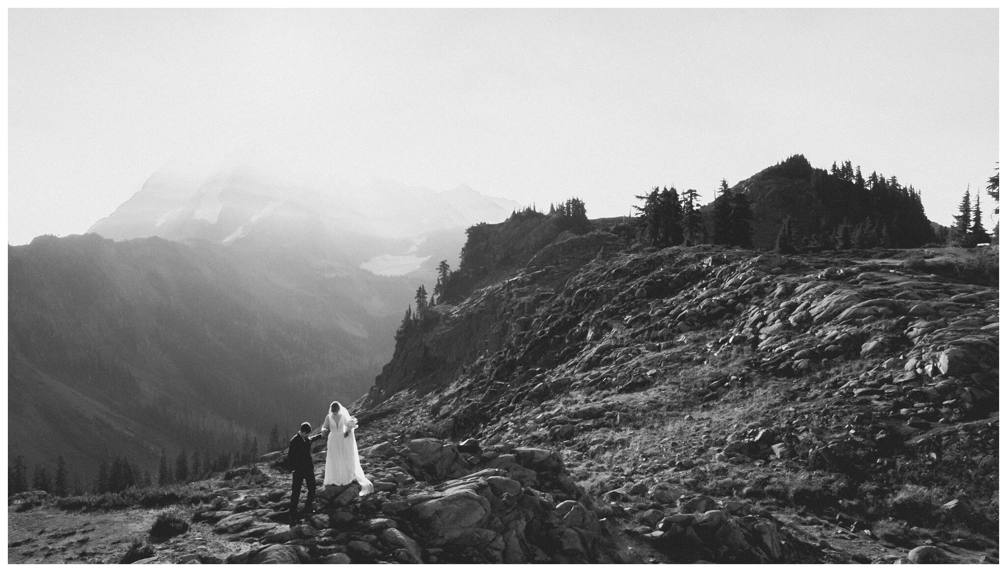 epic mountain top sunrise wedding near mount baker at artist point hiking trail in deming washington by josh and andrea photography