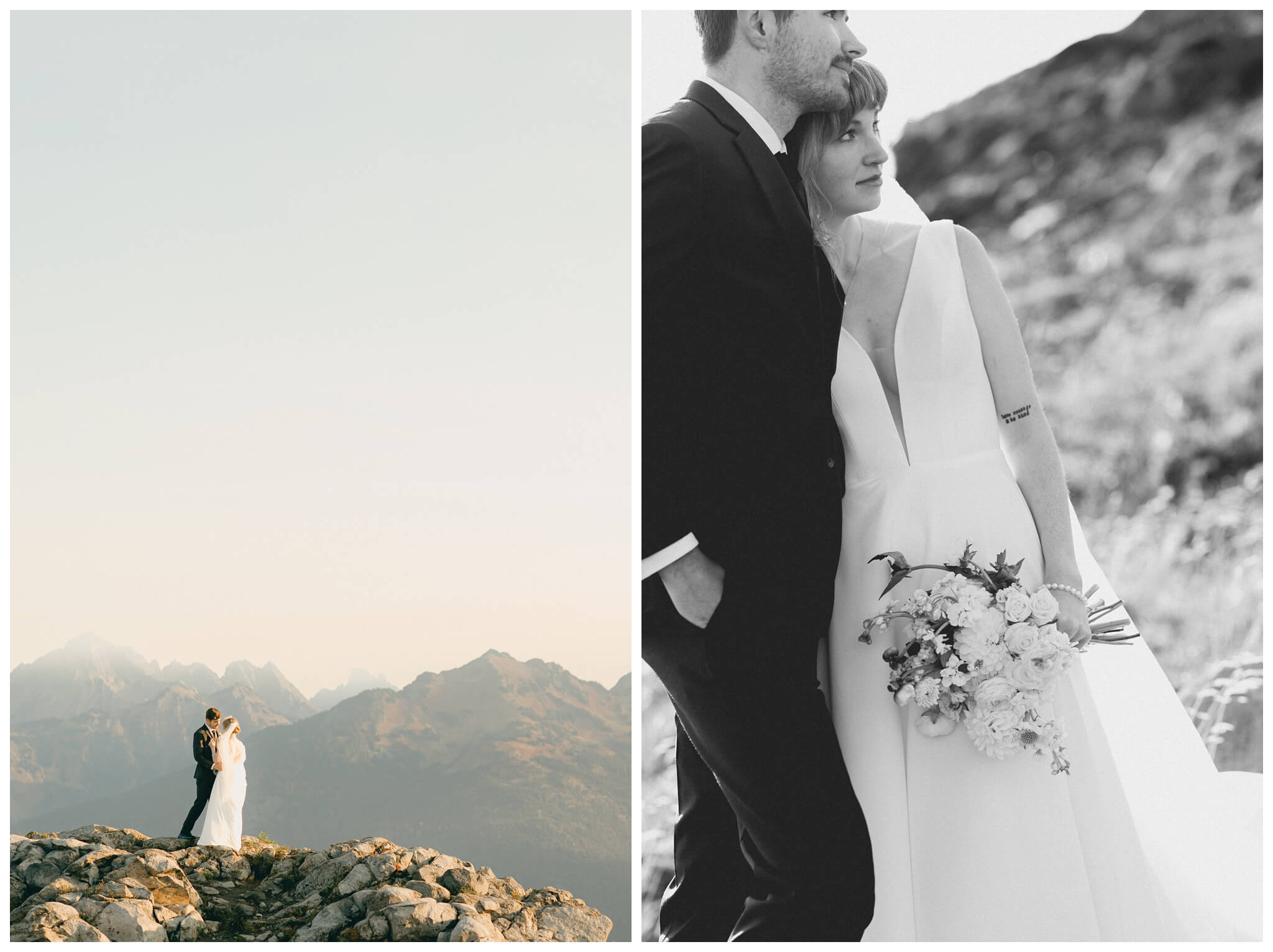 epic mountain top sunrise wedding near mount baker at artist point hiking trail in deming washington by josh and andrea photography