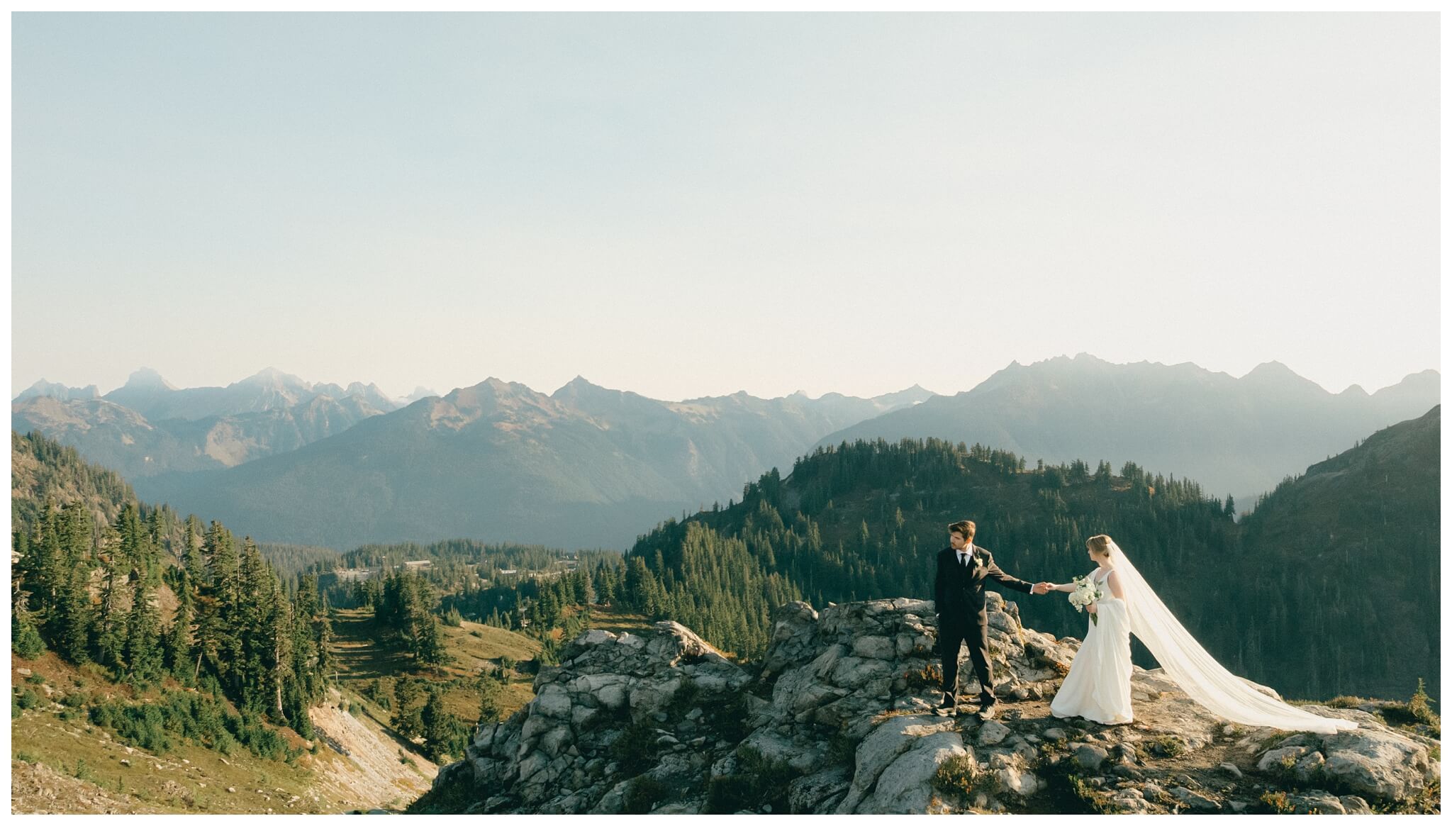 epic mountain top sunrise wedding near mount baker at artist point hiking trail in deming washington by josh and andrea photography