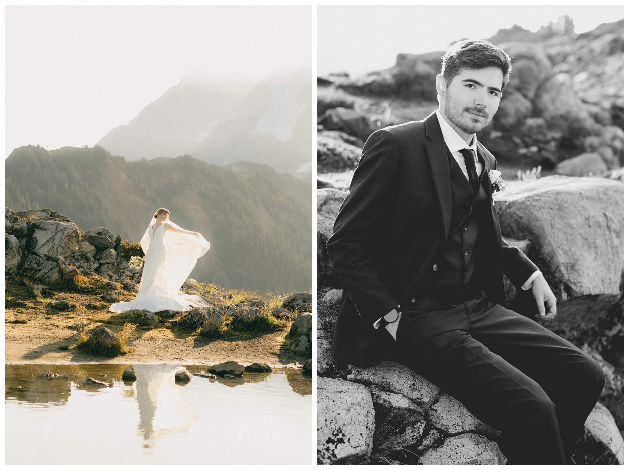 epic mountain top sunrise wedding near mount baker at artist point hiking trail in deming washington by josh and andrea photography
