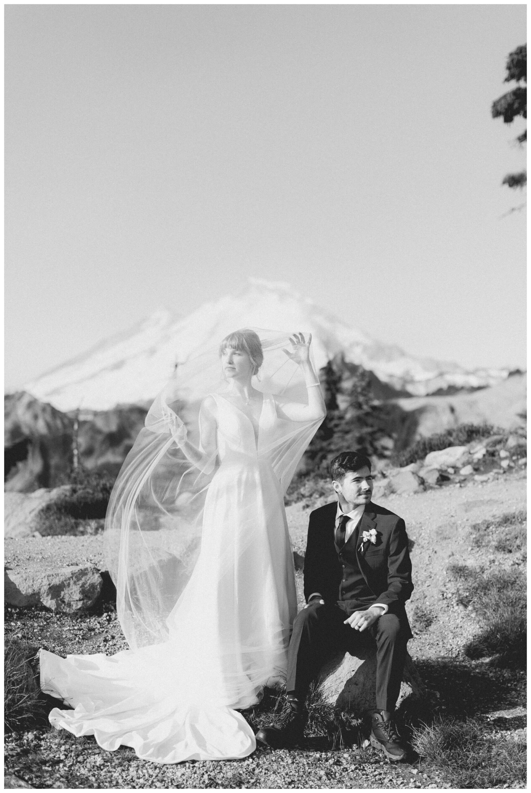 epic mountain top sunrise wedding near mount baker at artist point hiking trail in deming washington by josh and andrea photography