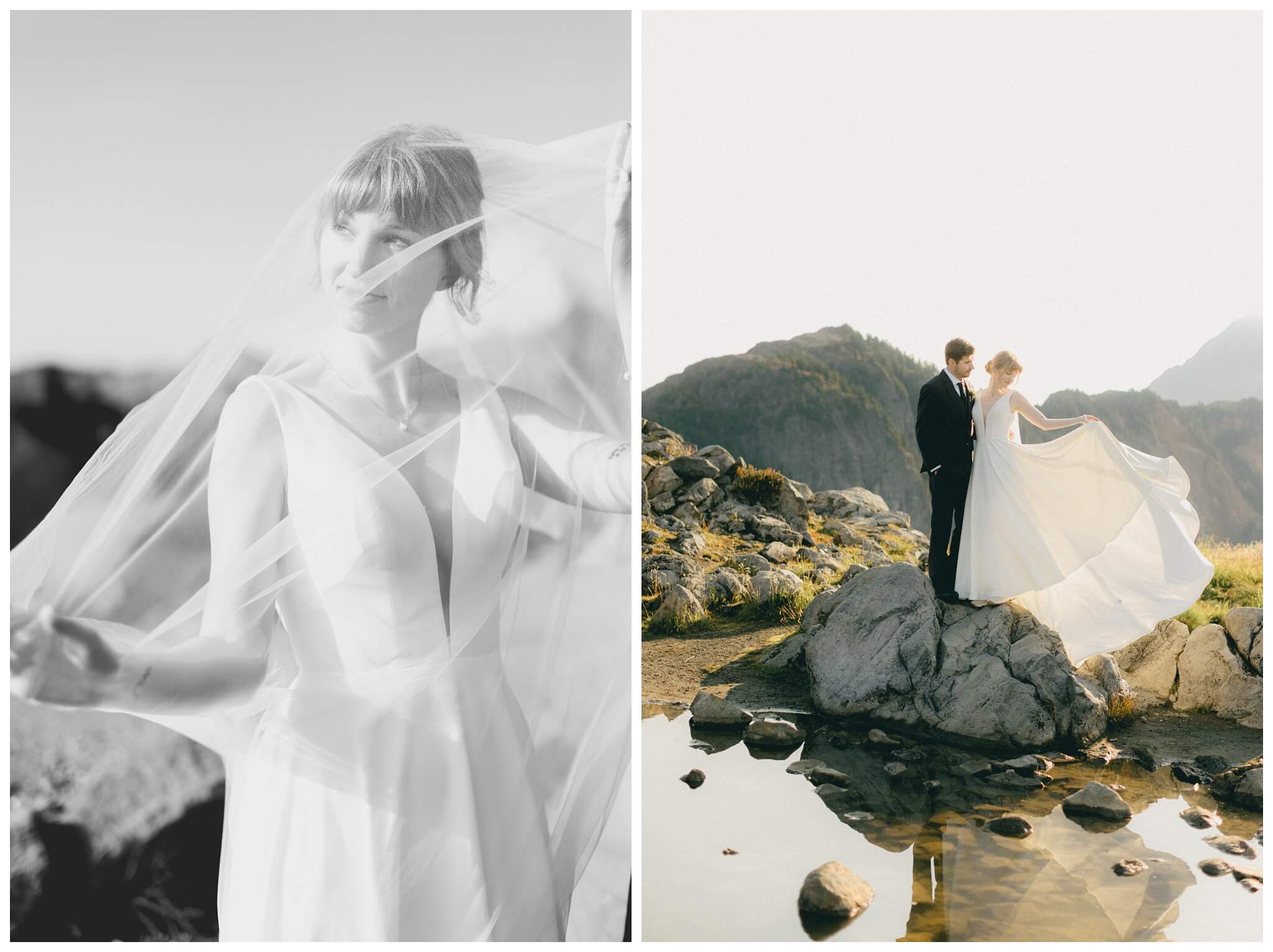 epic mountain top sunrise wedding near mount baker at artist point hiking trail in deming washington by josh and andrea photography