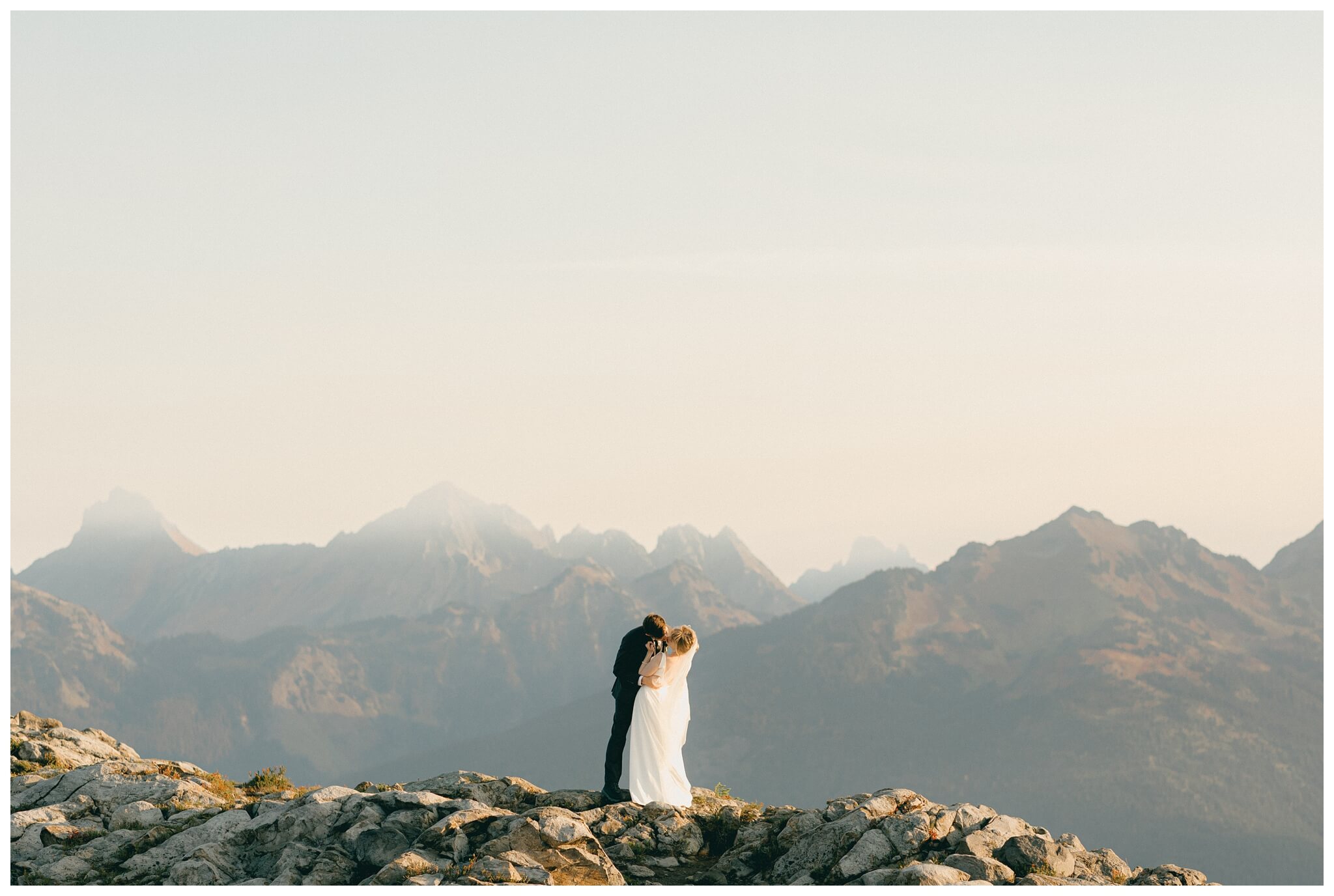 epic mountain top sunrise wedding near mount baker at artist point hiking trail in deming washington by josh and andrea photography