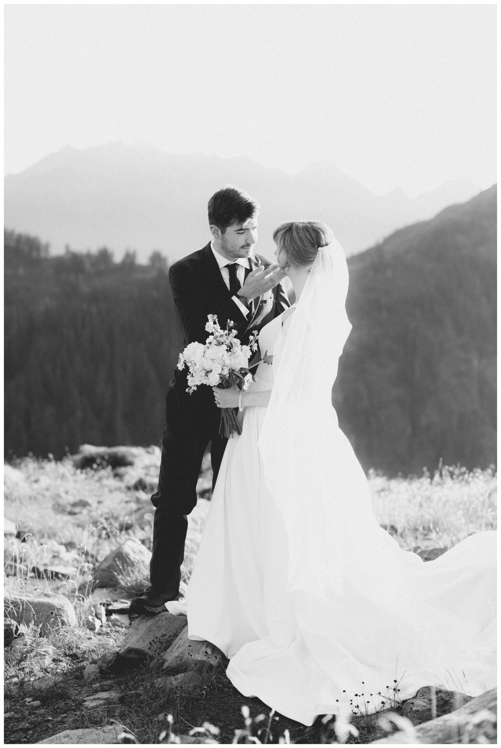 epic mountain top sunrise wedding near mount baker at artist point hiking trail in deming washington by josh and andrea photography