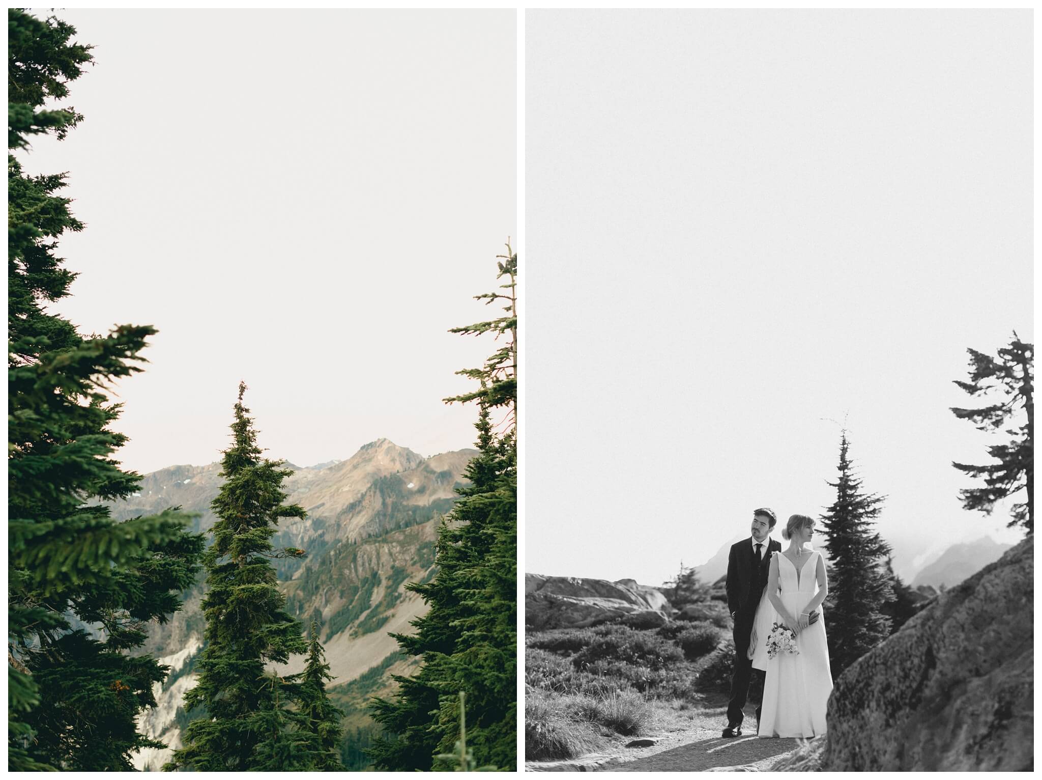 epic mountain top sunrise wedding near mount baker at artist point hiking trail in deming washington by josh and andrea photography