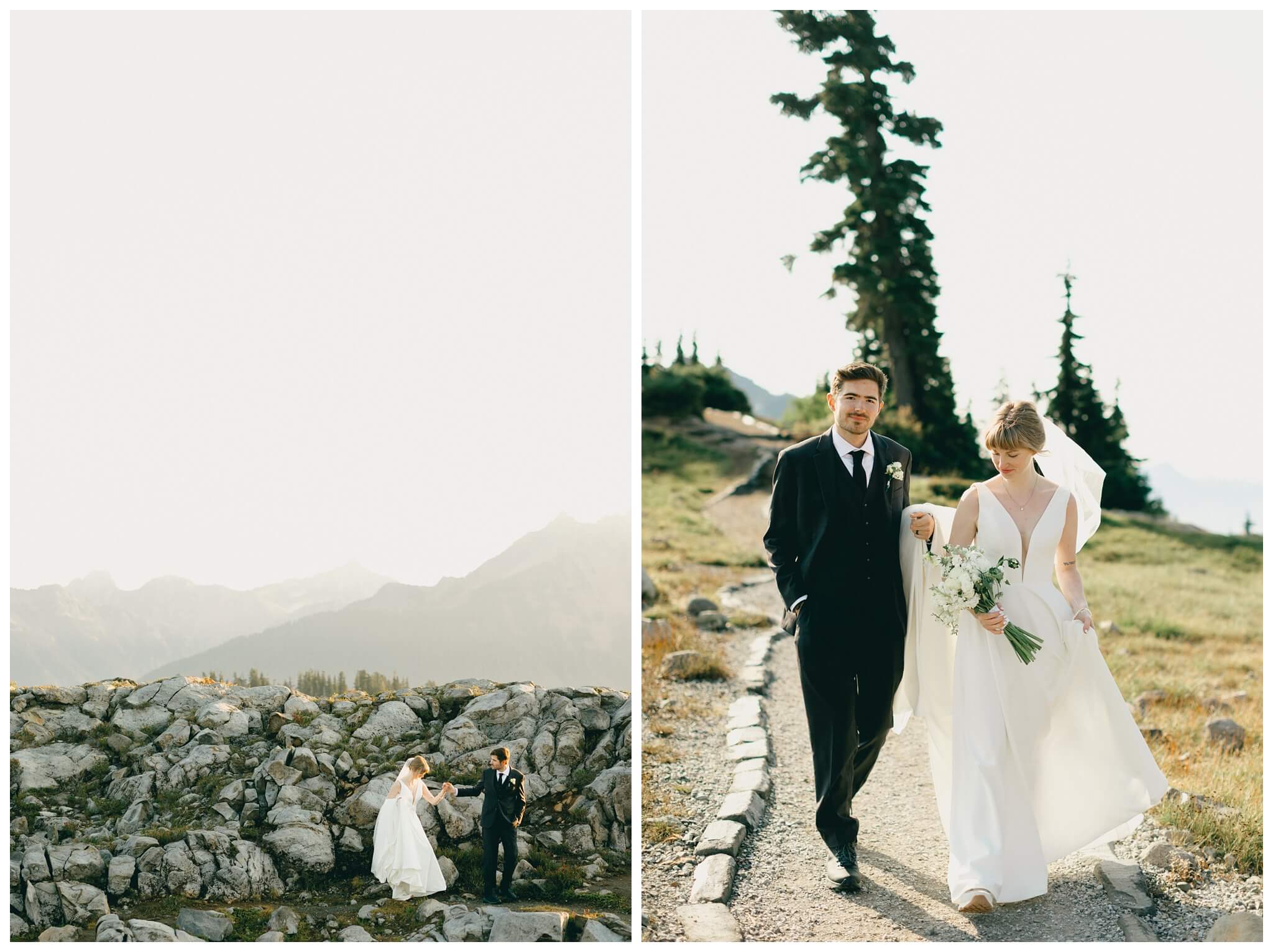 epic mountain top sunrise wedding near mount baker at artist point hiking trail in deming washington by josh and andrea photography