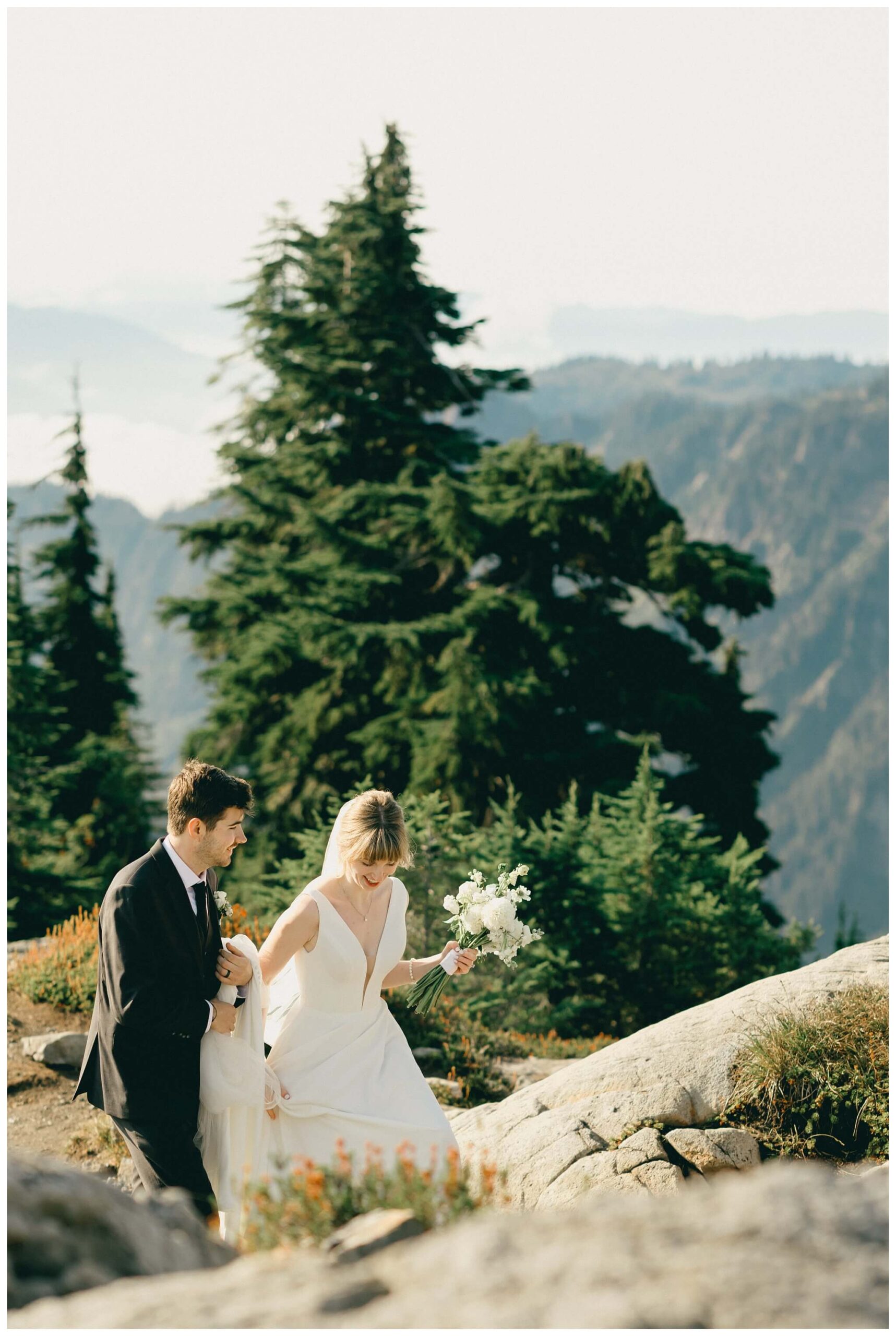 epic mountain top sunrise wedding near mount baker at artist point hiking trail in deming washington by josh and andrea photography