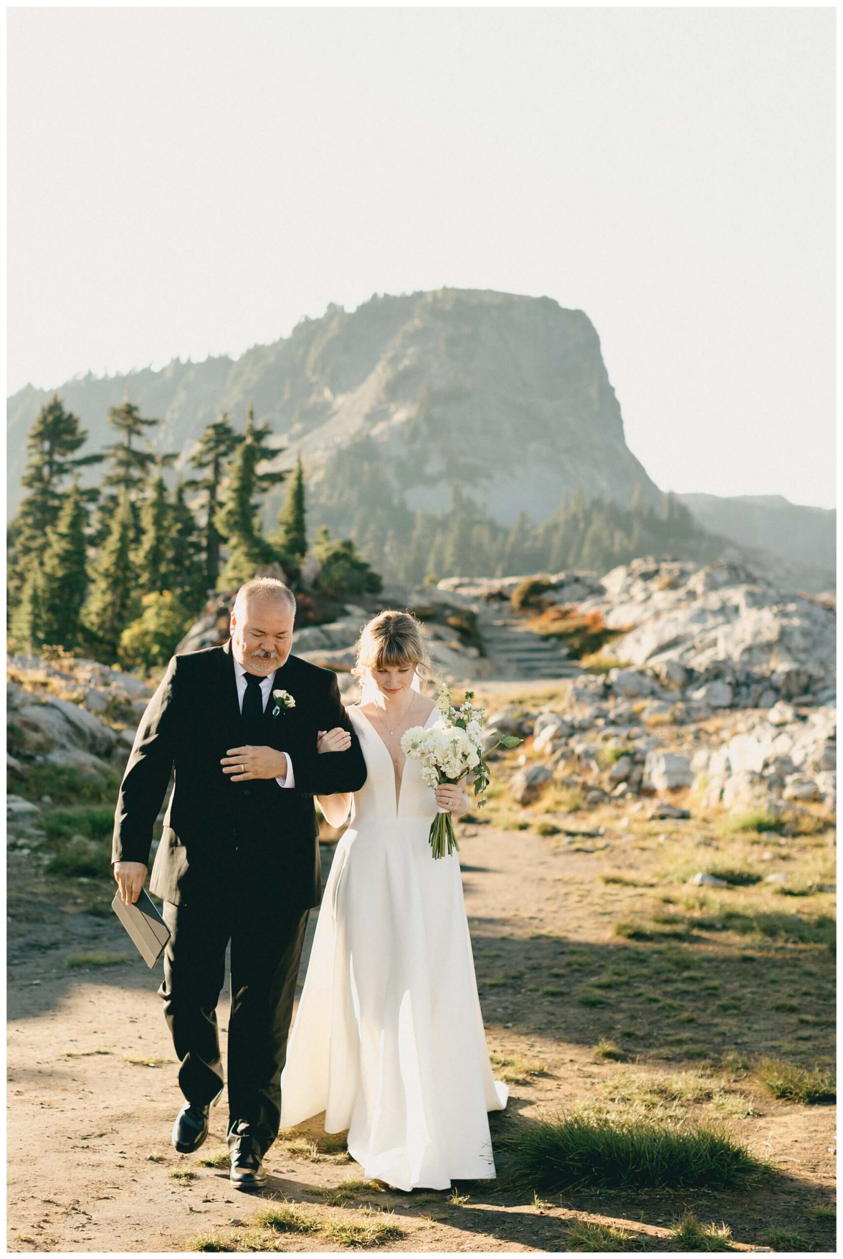 epic mountain top sunrise wedding near mount baker at artist point hiking trail in deming washington by josh and andrea photography