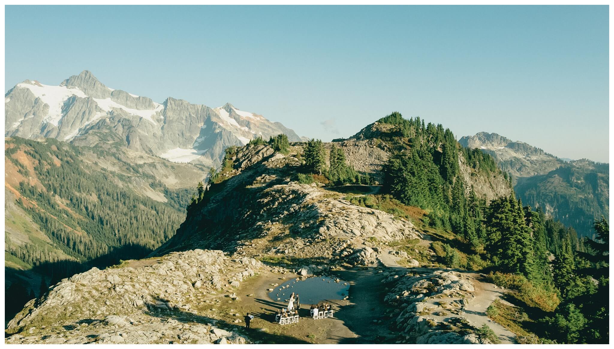 epic mountain top sunrise wedding near mount baker at artist point hiking trail in deming washington by josh and andrea photography