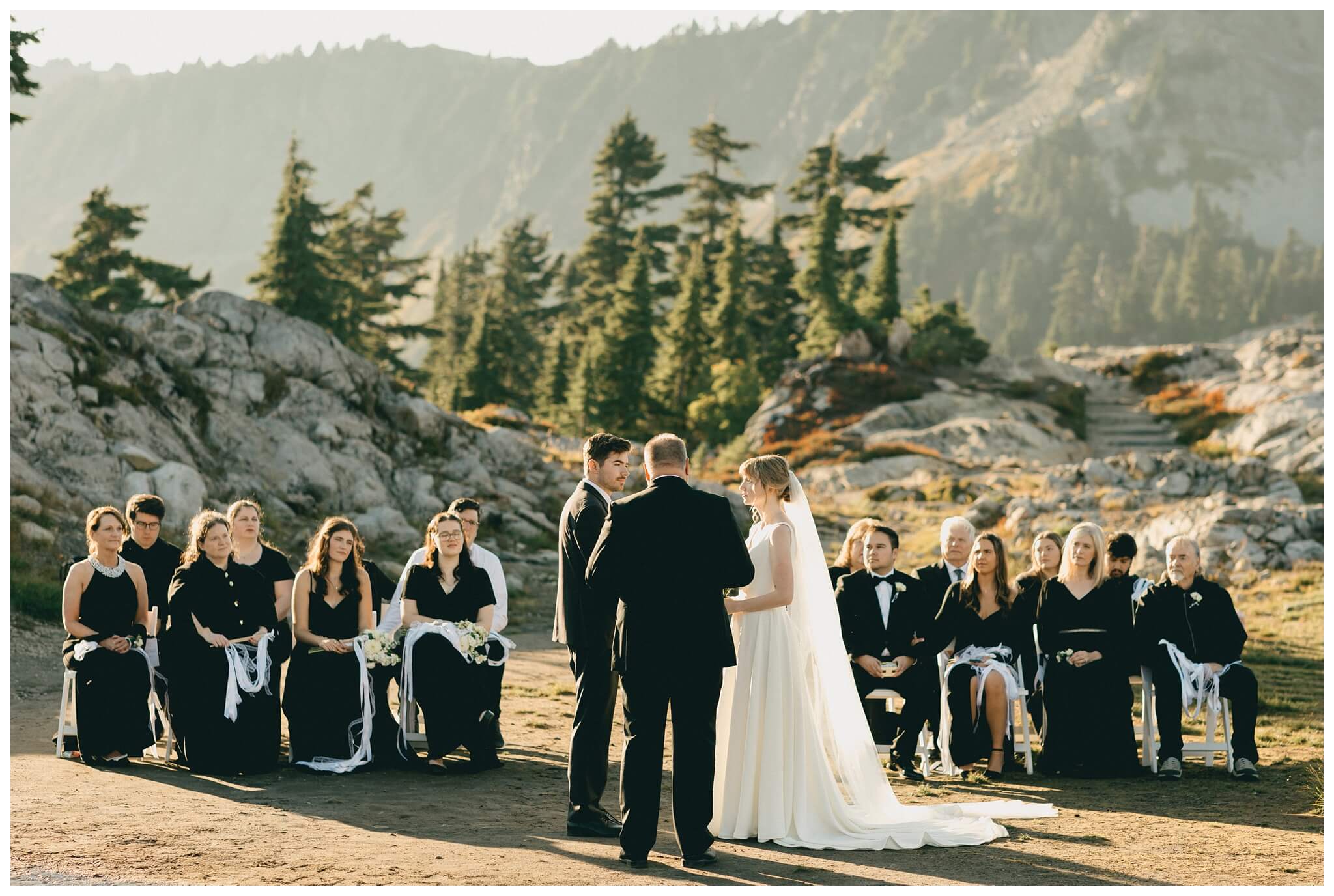 epic mountain top sunrise wedding near mount baker at artist point hiking trail in deming washington by josh and andrea photography