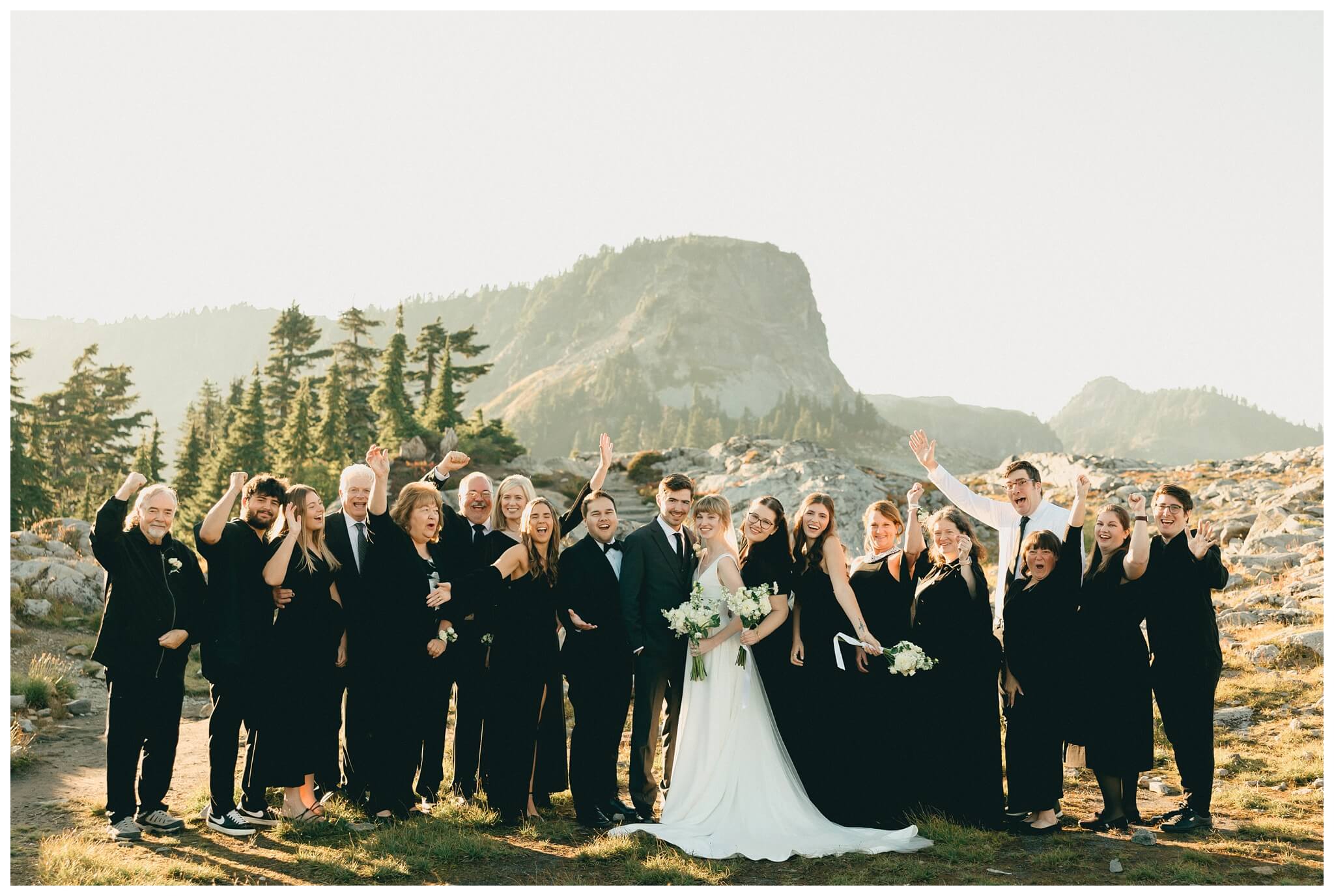 epic mountain top sunrise wedding near mount baker at artist point hiking trail in deming washington by josh and andrea photography