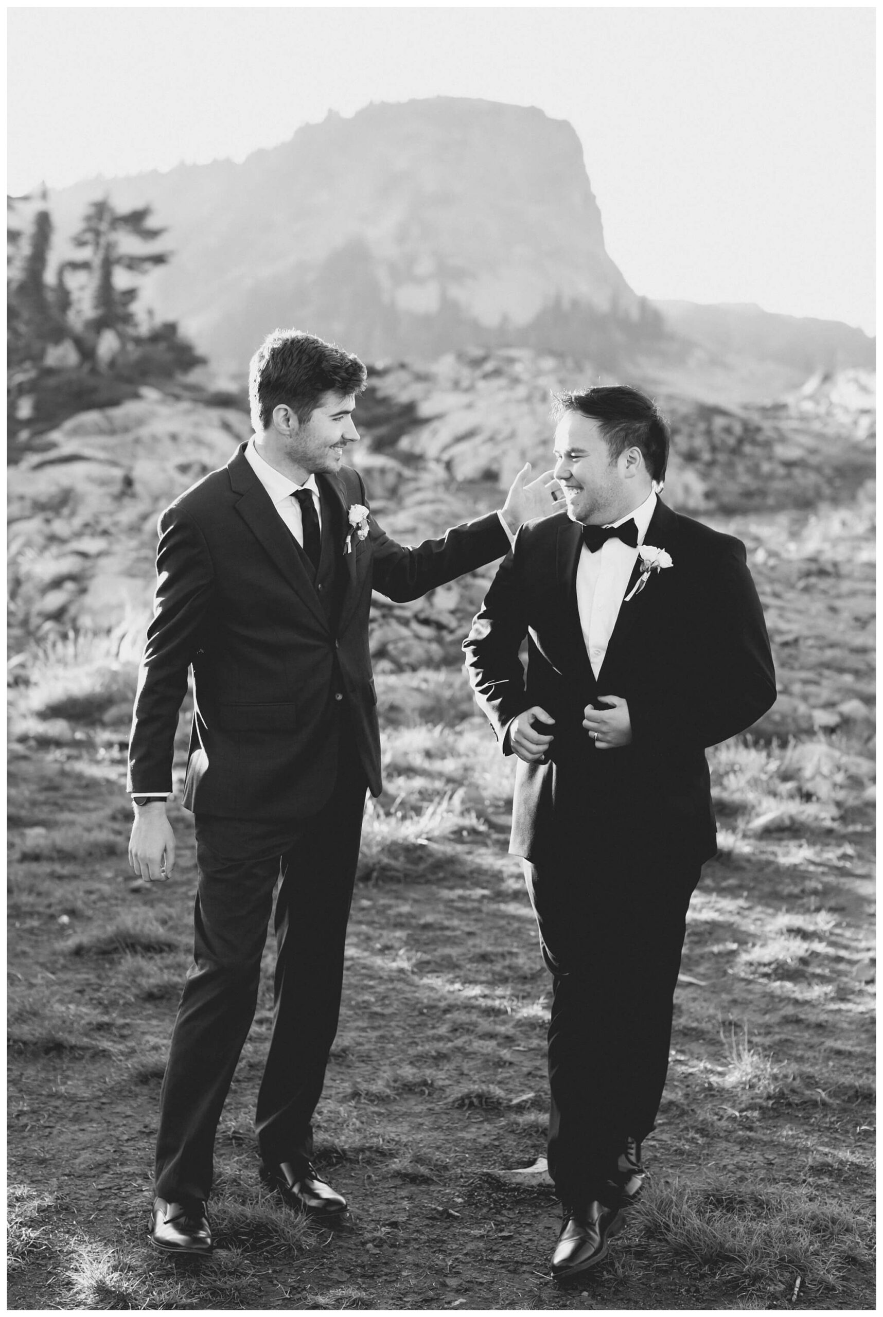 epic mountain top sunrise wedding near mount baker at artist point hiking trail in deming washington by josh and andrea photography
