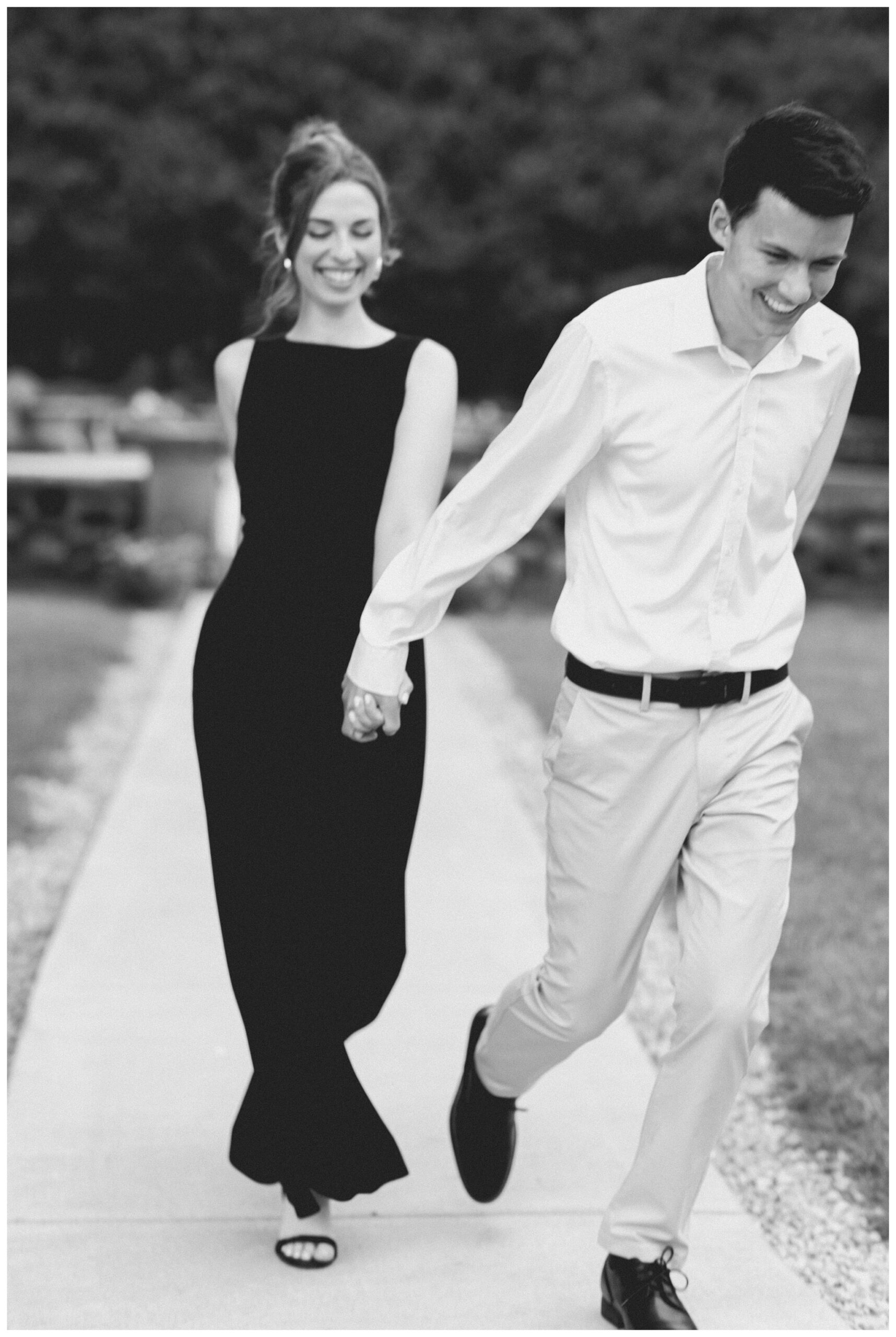 classy refined date night engagement shoot at felt estate with a black dress by josh and andrea photography