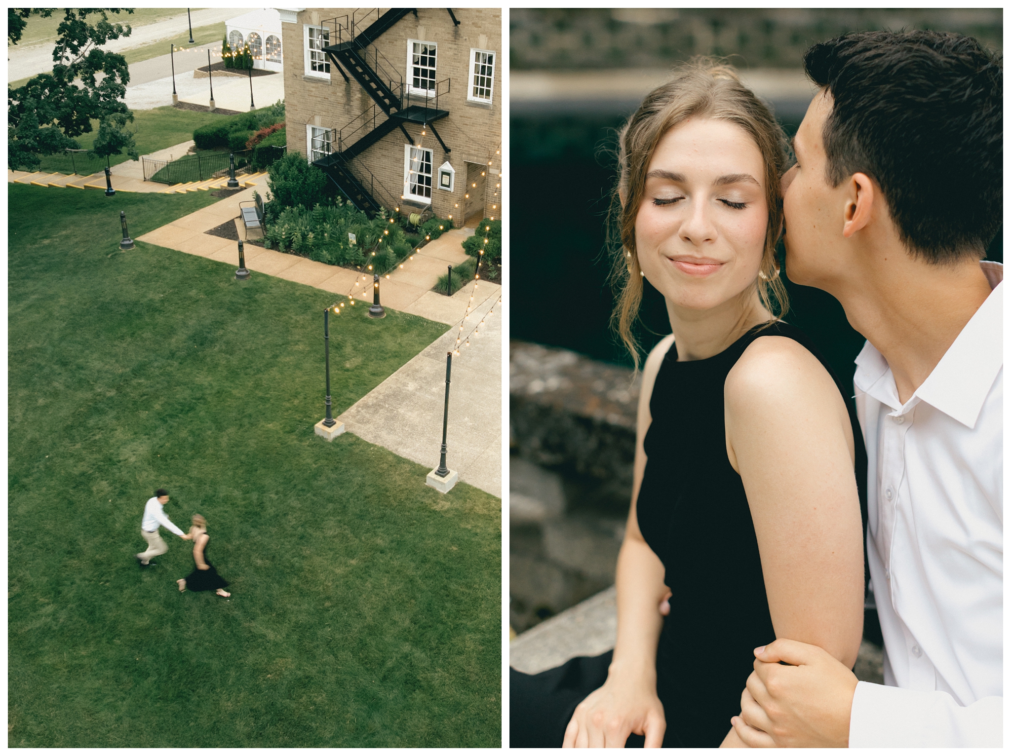 classy refined date night engagement shoot at felt estate with a black dress by josh and andrea photography