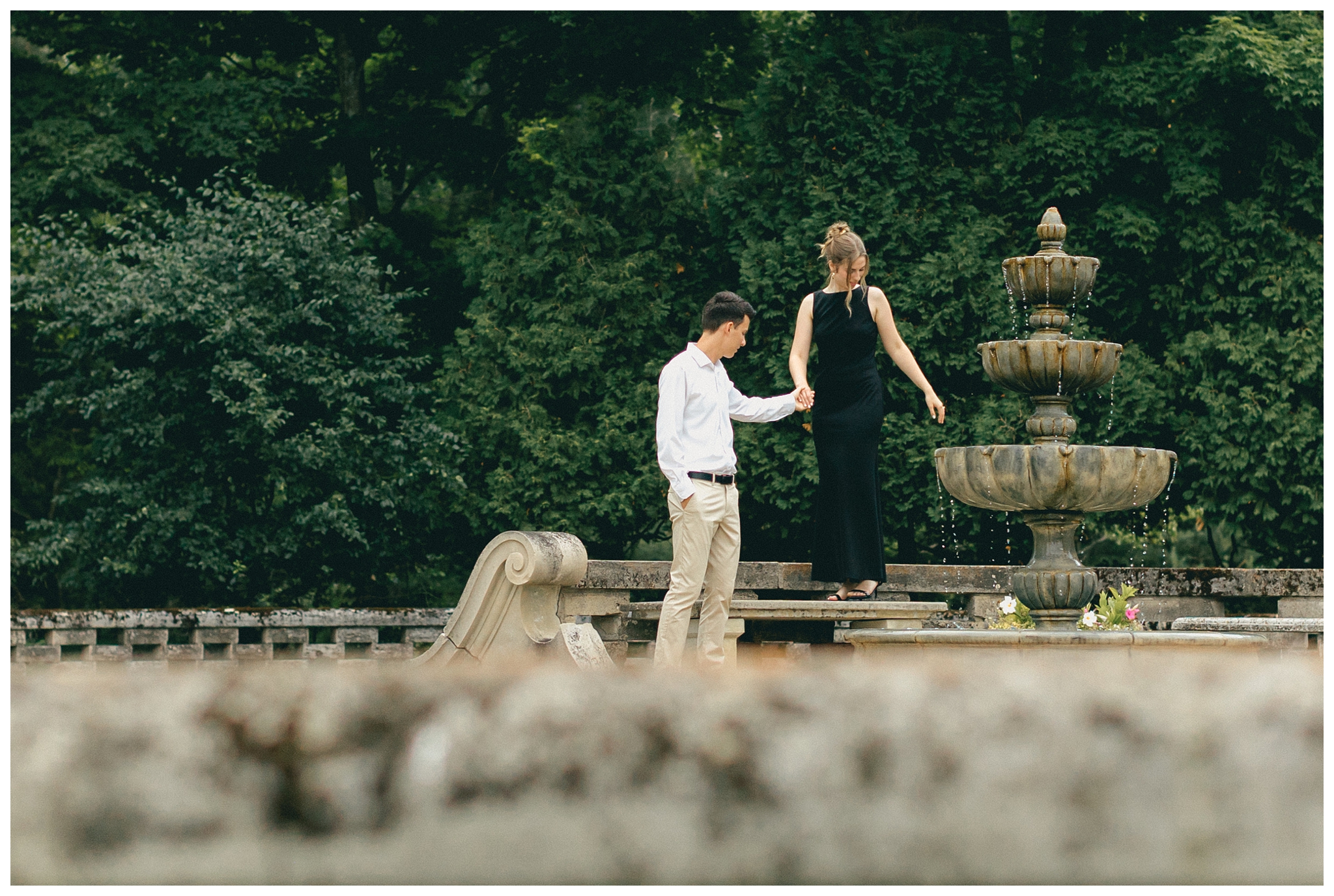 classy refined date night engagement shoot at felt estate with a black dress by josh and andrea photography