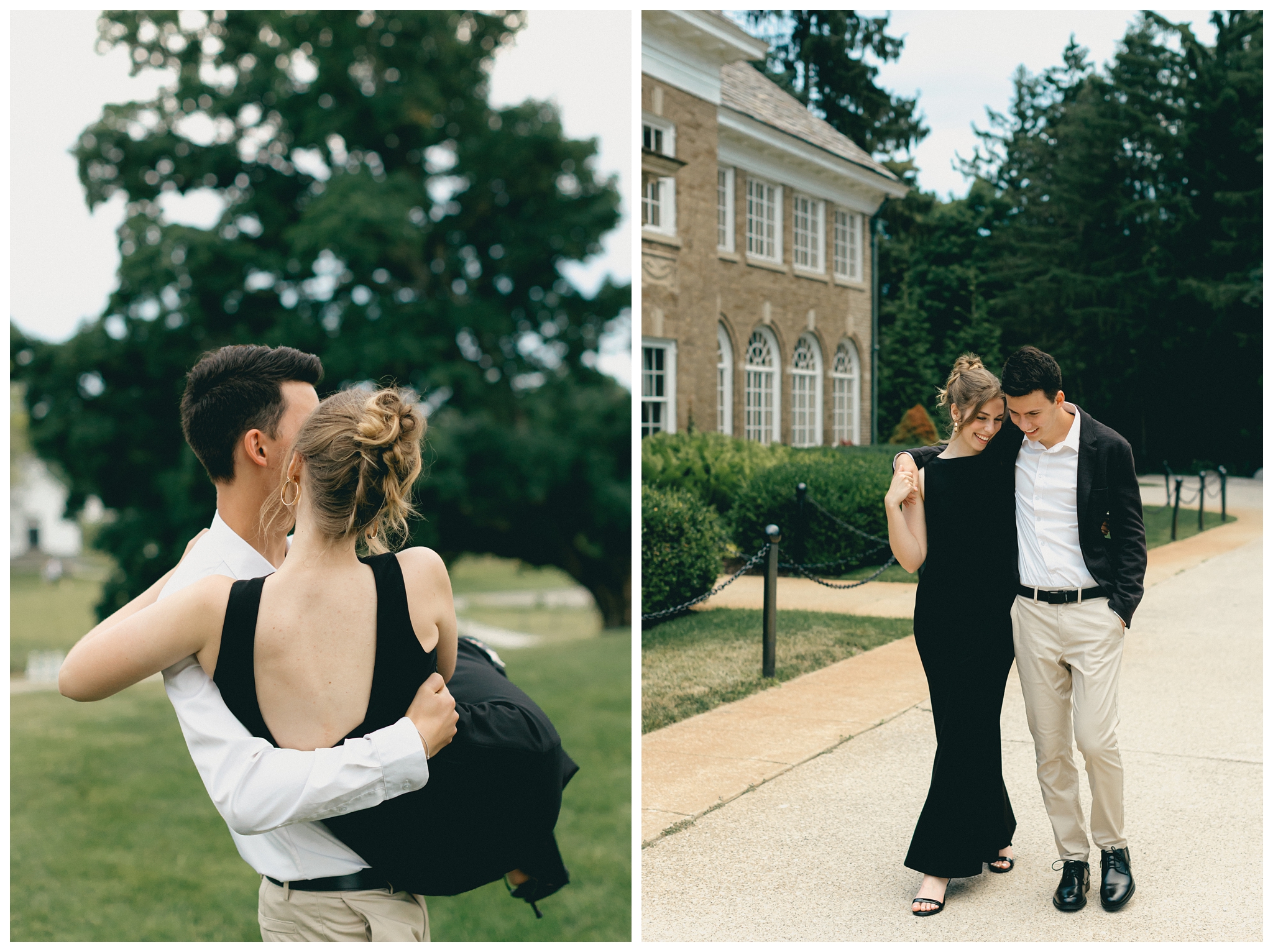 classy refined date night engagement shoot at felt estate with a black dress by josh and andrea photography