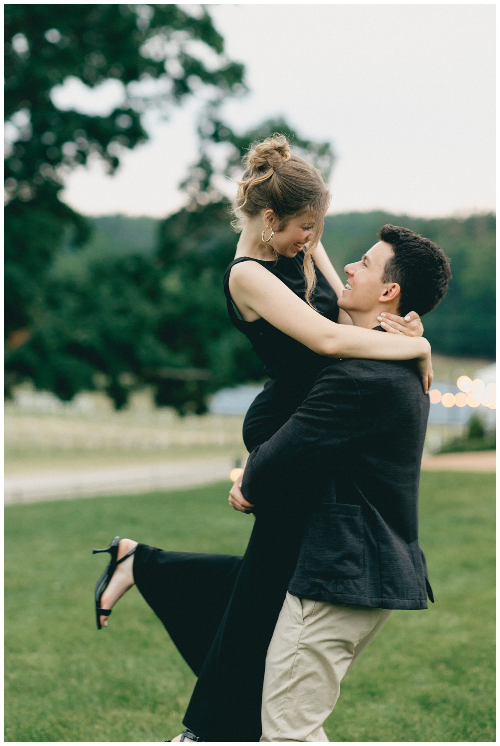classy refined date night engagement shoot at felt estate with a black dress by josh and andrea photography