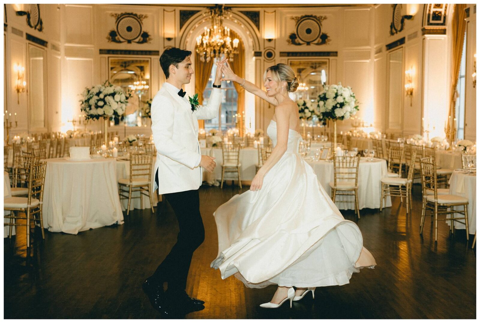 Newlyweds dance in Colony Club ballroom before wedding guests arrive