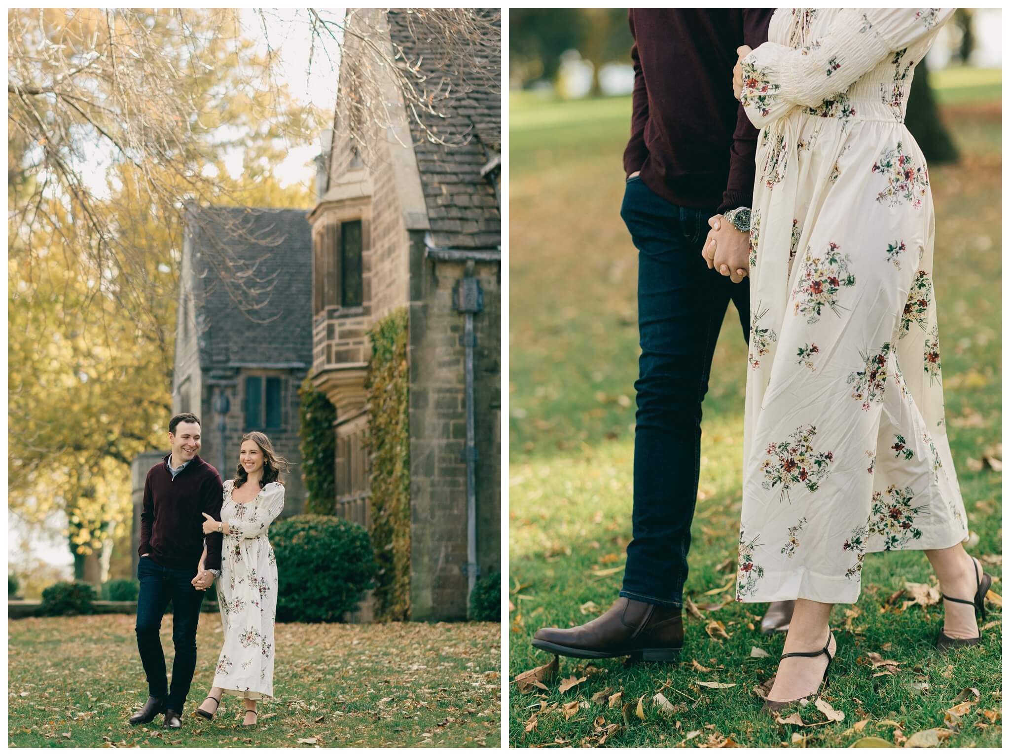 classy inspired romantic fall engagement shoot with an estate near Detroit at the edsel and eleanor ford house by josh and andrea photography