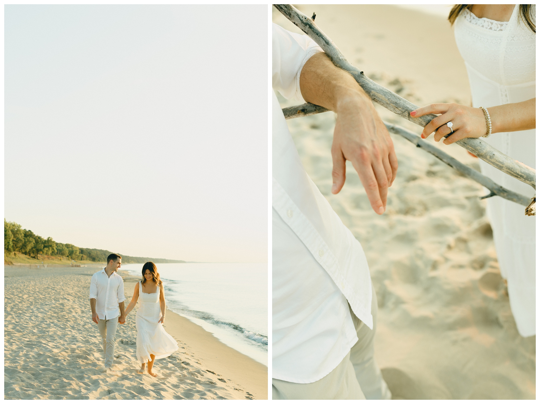 beautiful evening beach lakeside engagement shoot at warren dunes state park near new buffalo michigan by josh and andrea photography