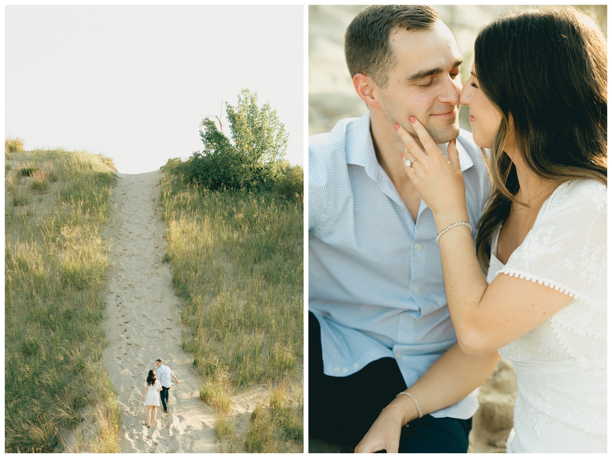 beautiful evening beach lakeside engagement shoot at warren dunes state park near new buffalo michigan by josh and andrea photography