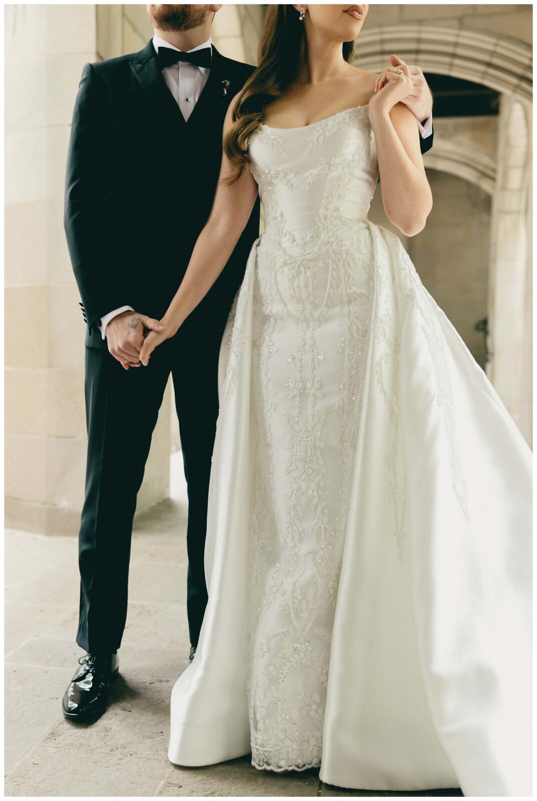Bride and groom have first look at Fourth Presbyterian Church in downtown Chicago