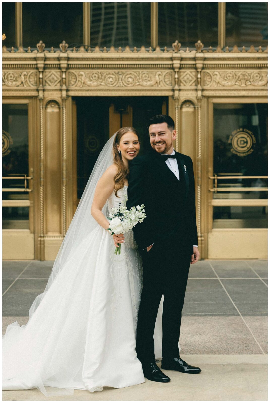 Downtown Chicago wedding portrait of bride and groom
