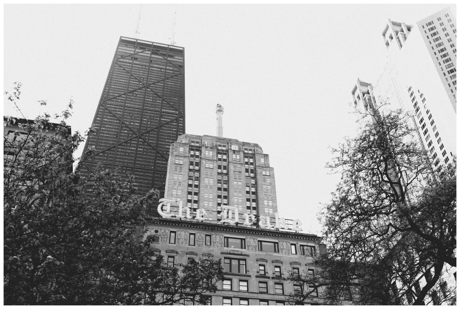 Black and white shot of The Drake Hotel exterior